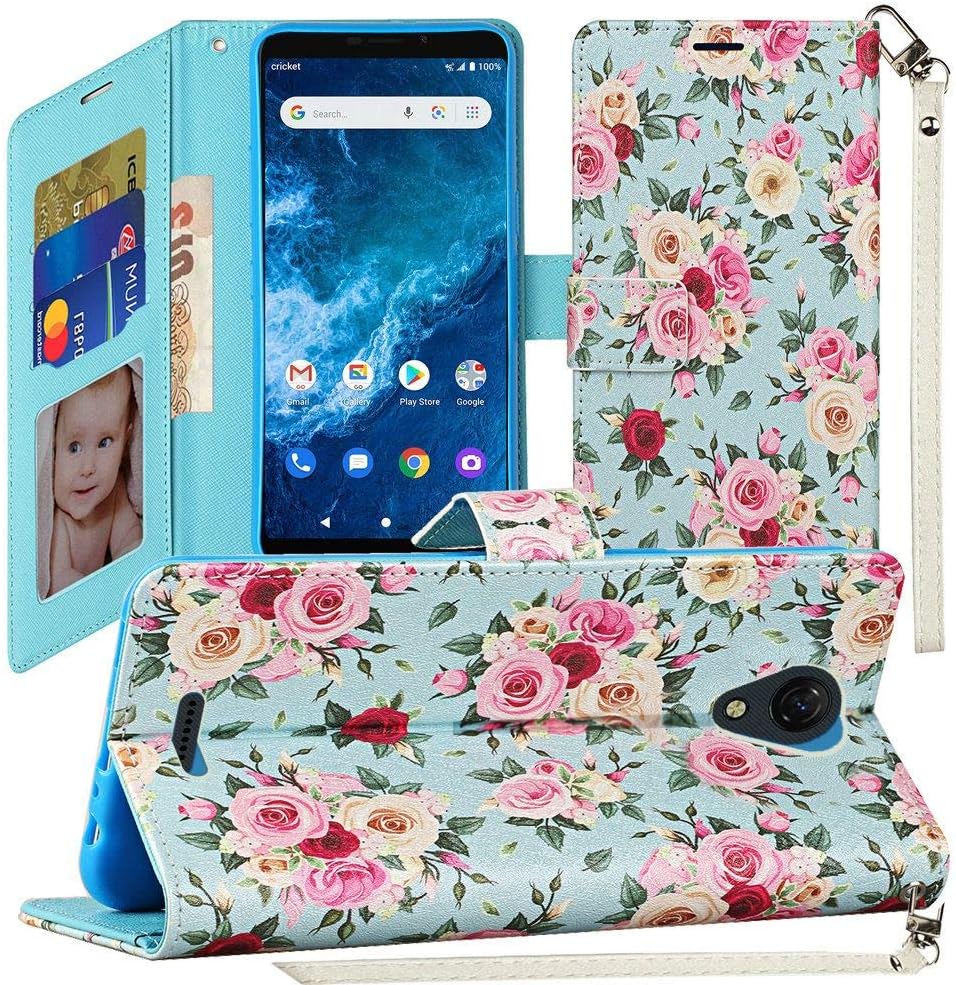 AmeriCase | AT&T Fusion Z (V340U) / AT&T Motivate (V341U) | Wallet Case Flip Folio Cover Card Holder Case [Kickstand] Cash Pocket Slim Fit AT&T Fusion Z (V340U) / AT&T Motivate (V341U) (Vintage Roses)