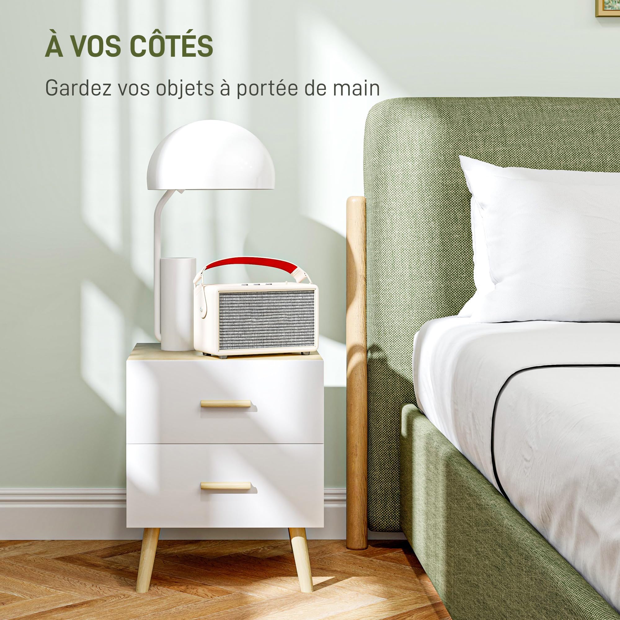 HOMCOM Mesita de Noche con 2 cajones, Estilo Moderno, para Dormitorio, salón, 40 x 40 x 50 cm, Roble