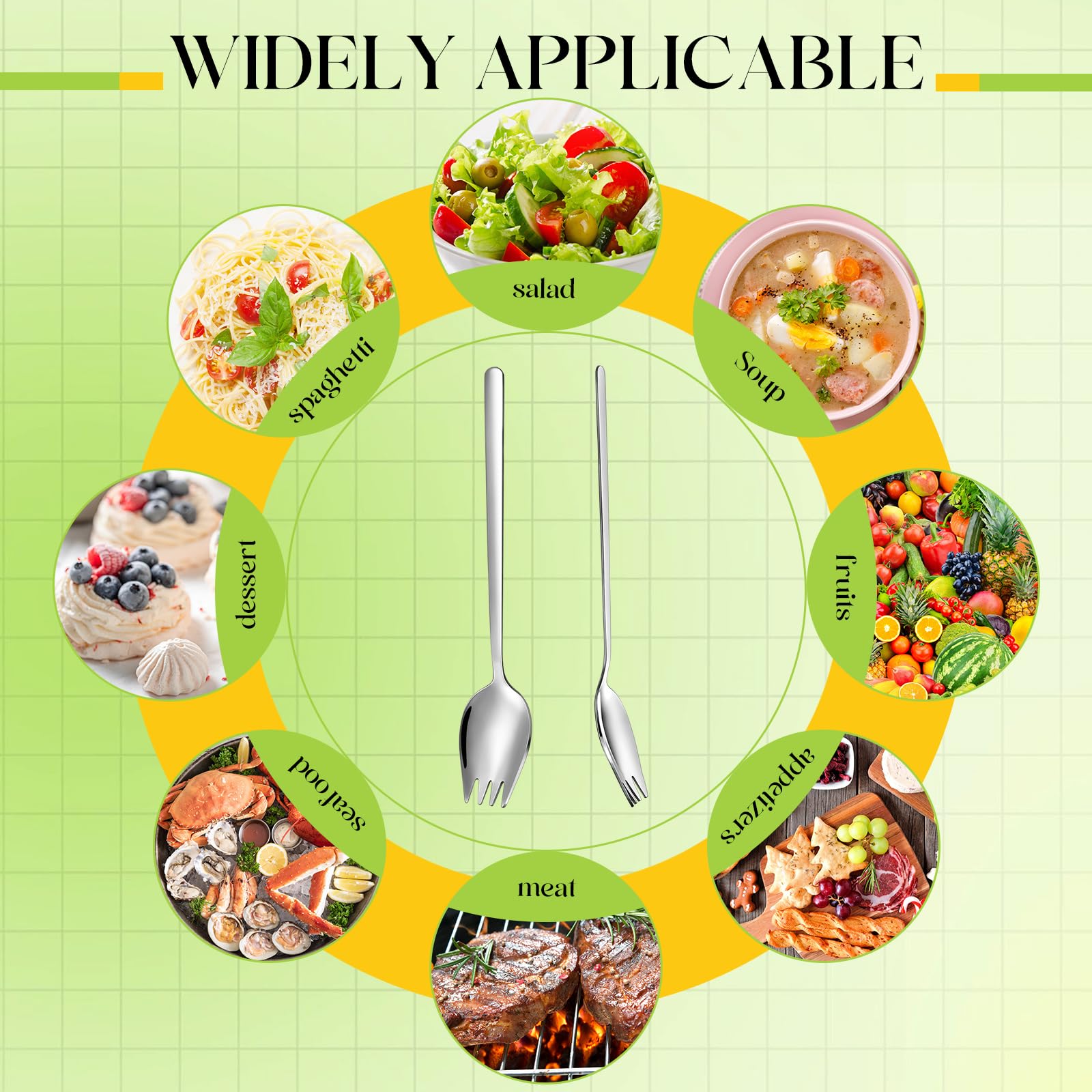 FillTouch 20 tenedores de acero inoxidable para ensalada, 7.4 pulgadas de largo, cucharas de helado de postre, tenedores reutilizables para aperitivos de frutas, para uso diario, suministros de
