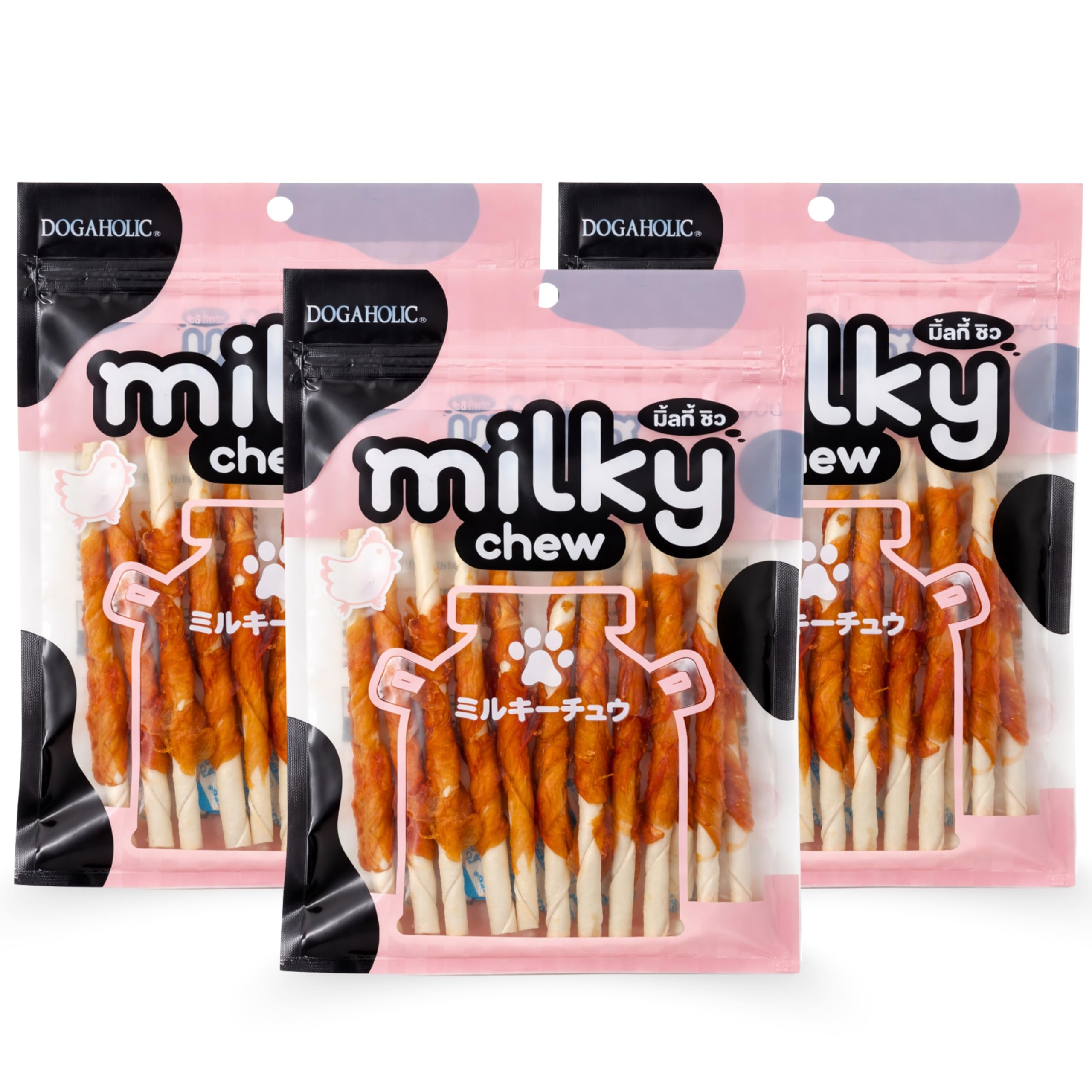 Dogaholic Milky Chews Chicken Stick (10 in 1) (Pack of 3) Dog Treat | Healthy Treat Suitable for All Breeds Size of Dogs | Sold by Foodie Puppies with Free Key Ring