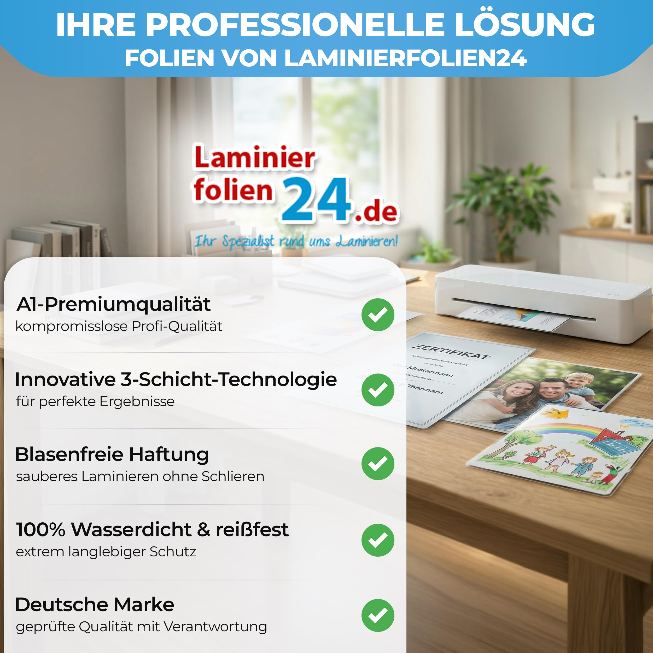 XLam Laminierfolien A4-2 x 125 Mic - matt - 100 Stück - PREMIUMQUALITÄT FÜR PERFEKTE LAMINIERERGEBNISSE