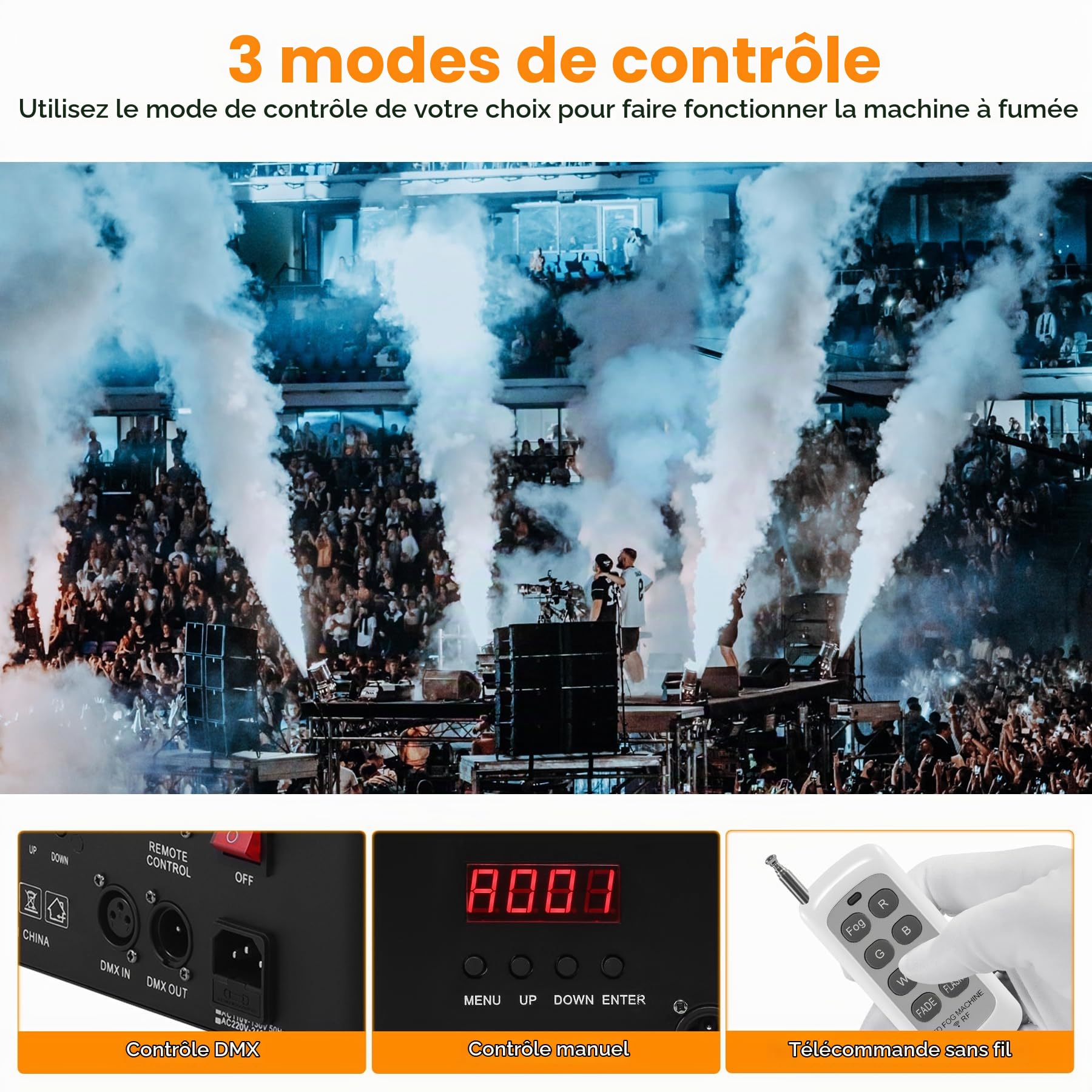 Lot de 2 Machines à Brouillard 1500W avec RGB 24 LED DMX & Télécommande