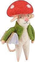 Primitives by Kathy Mushroom Mouse Collectible Critter - Cute Cottagecore Figurine with Gold Glasses & Book, Home Office Decor Gift