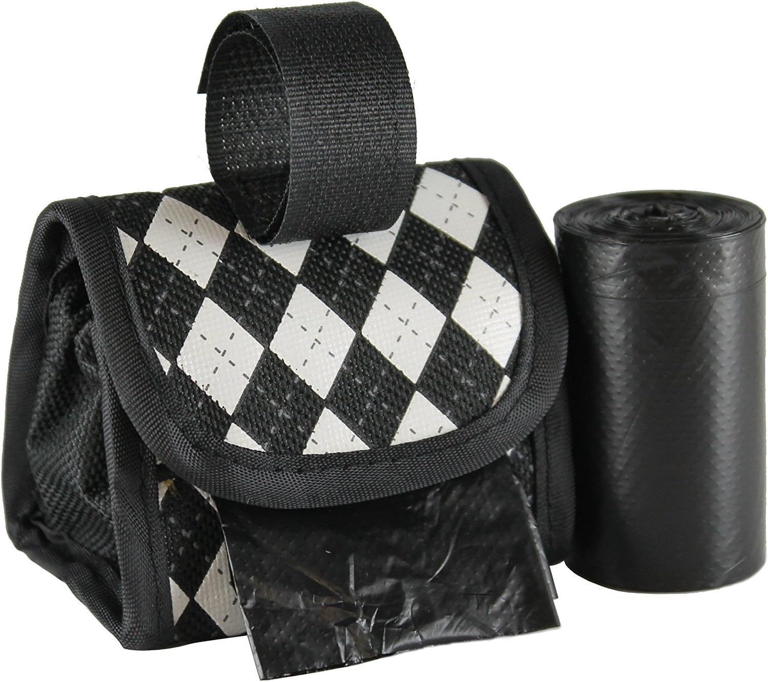 Purse Dispenser with 2 Rolls Refill Bags (White Black Argyle)