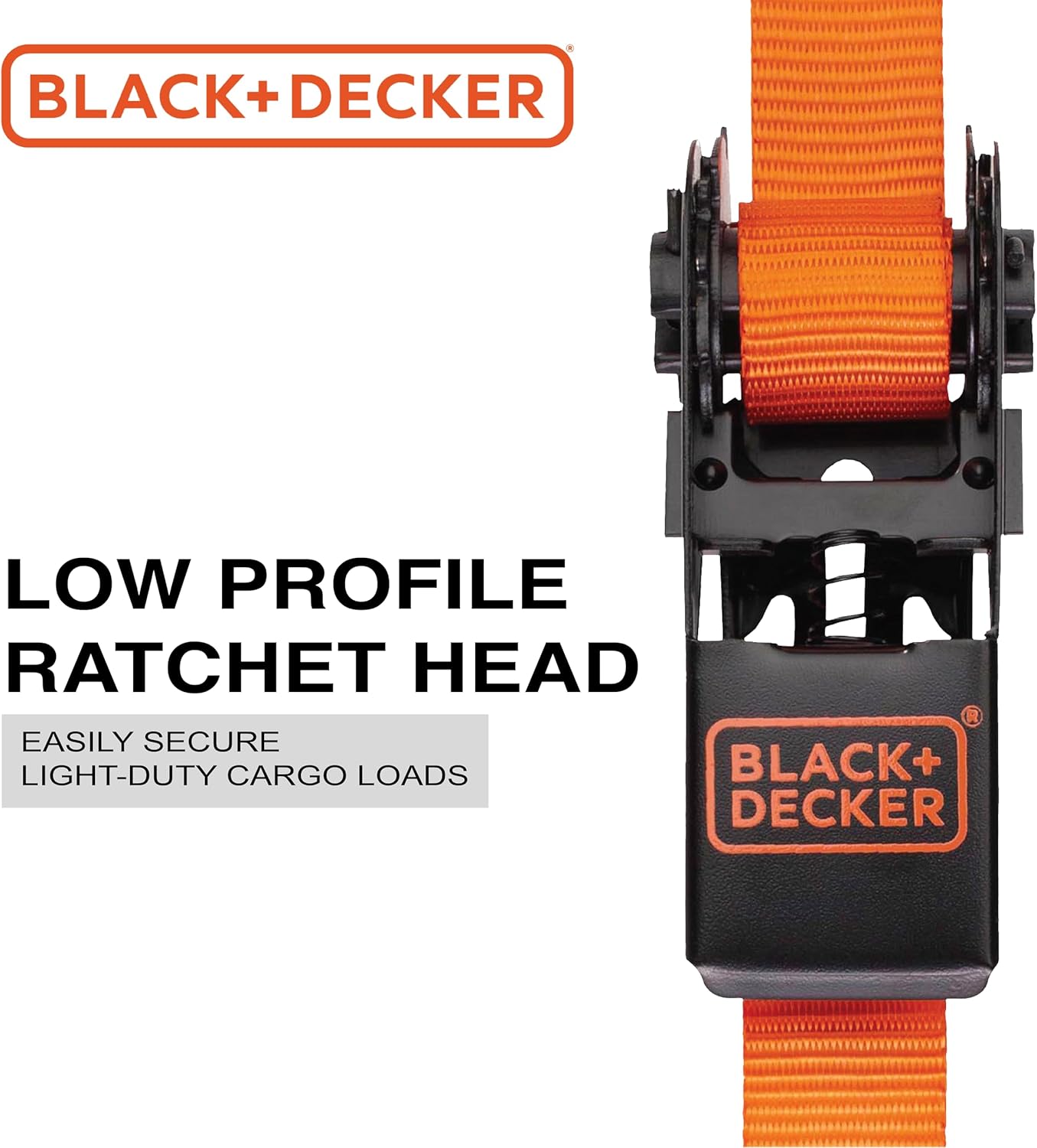 BLACK+DECKER BD1005 Black/Orange 1" x 10' Ratchet Tie Down Straps - 300 lb Safe Working Load / 900 lb Break Strength, 4 Pack - Image 3