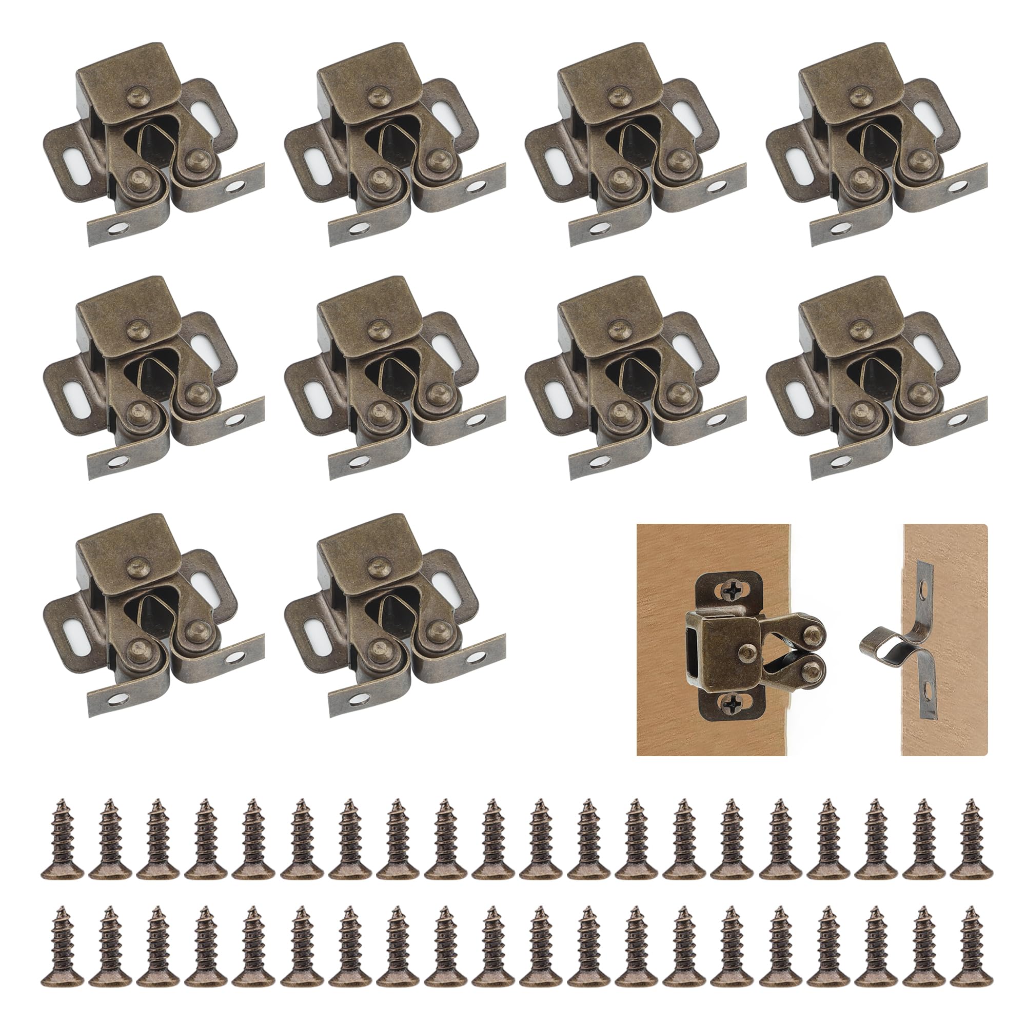 chiusure a doppio rullo per armadietto 10 pezzi chiusura a rullo chiusure a doppio rullo per armadi, mobili（Vintage Bronzo）