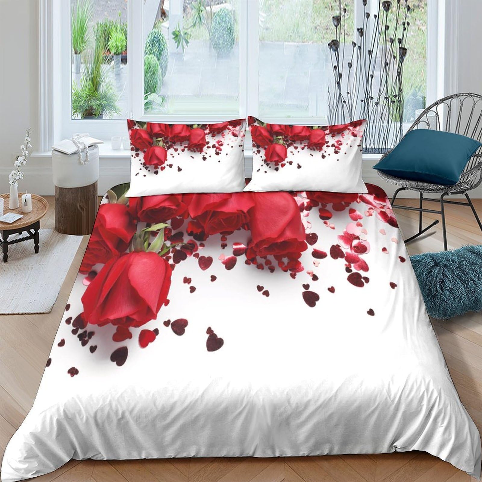 Ctjqhvkz Style-1 3D Printed Red Rose Fitted Sheet Microfiber Soft Romantic Petal Bed Cover For Bedroom Guest Room Mattress Decor Single（135X200cm）