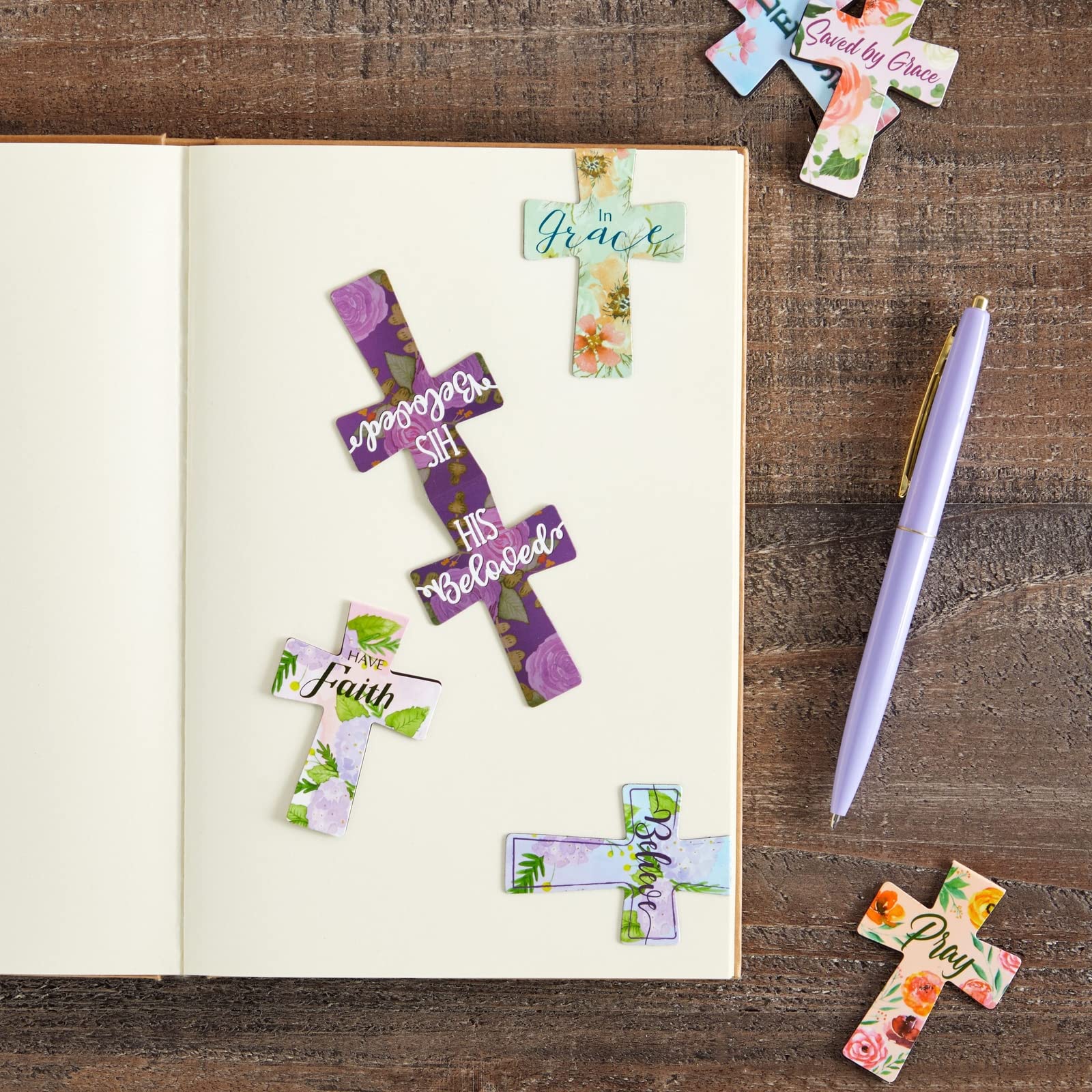 24 Stück christliche magnetische Lesezeichen, florales Kreuz-Lesezeichen, religiöse Magnet-Buch-Seitenmarkierungen für tägliche Motivation, Inspiration, Ermutigung (12 Designs)