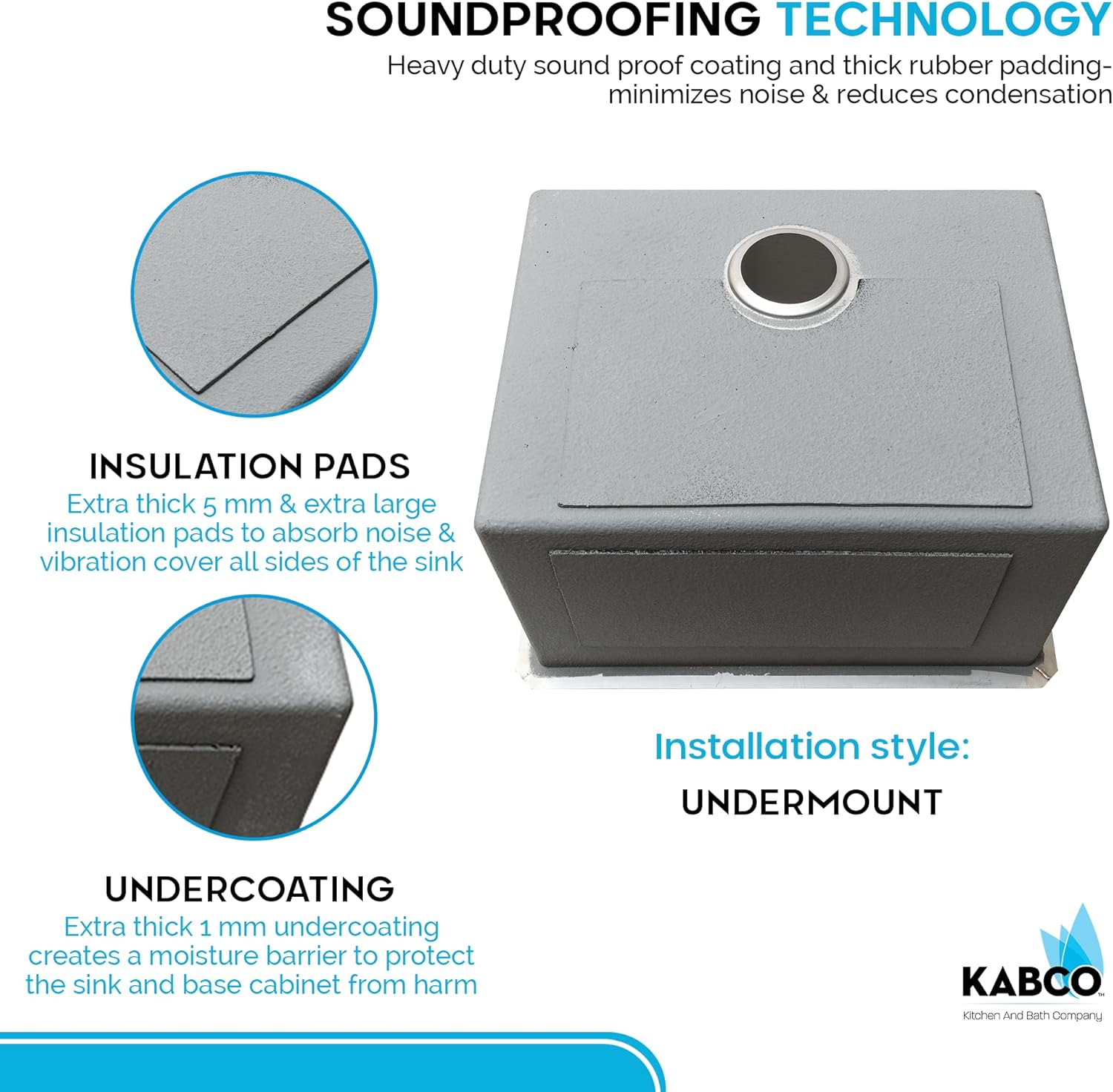 KABCO 23 Inch 18 Gauge Stainless Steel Undermount Laundry Utility Sink, Laser Cut Rust, Sound and Heatproof Single Bowl Laundry Sink with Sink Strainer and Removable Garbage Basket