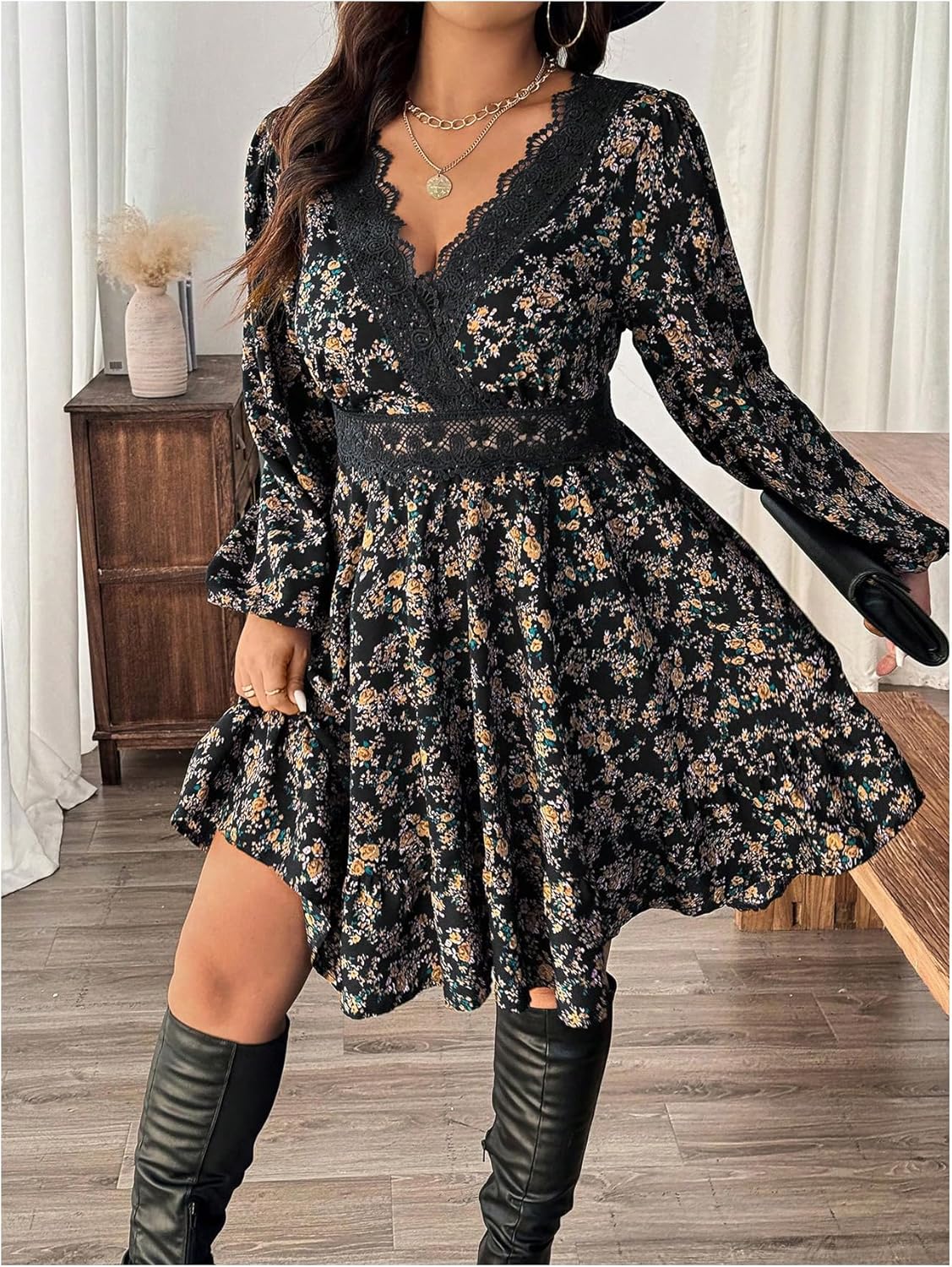 Women's Plus Size Vintage Floral Dress Western Boho Western Cowgirl Outfits Country Summer Flowy Dresses - Image 4
