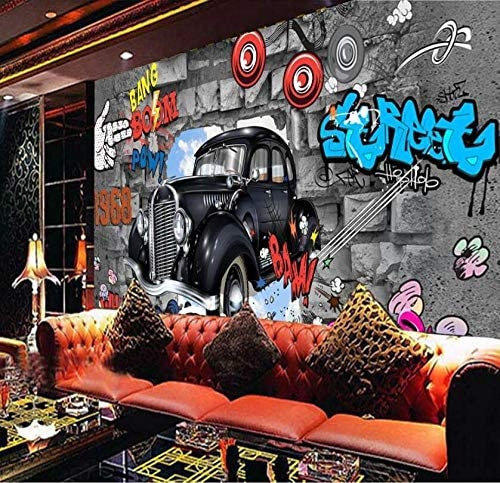 Papier peint mural brique 3d style loft urbain avec graffiti pour chambre d'ado et studio