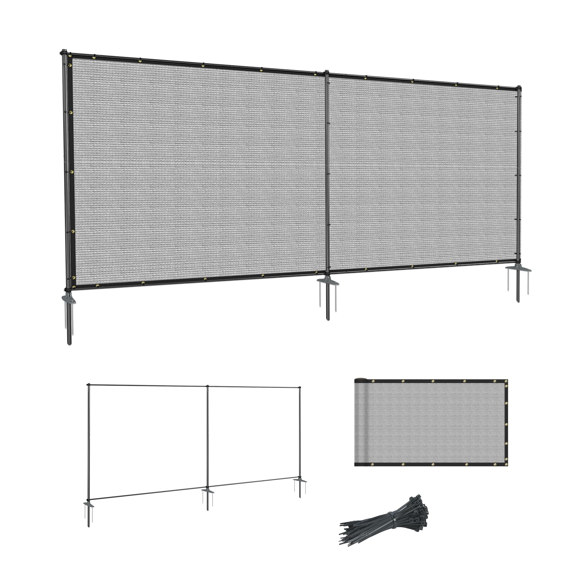 SunnyRoyal Privacy Fence Screen Panel with Iron Poles