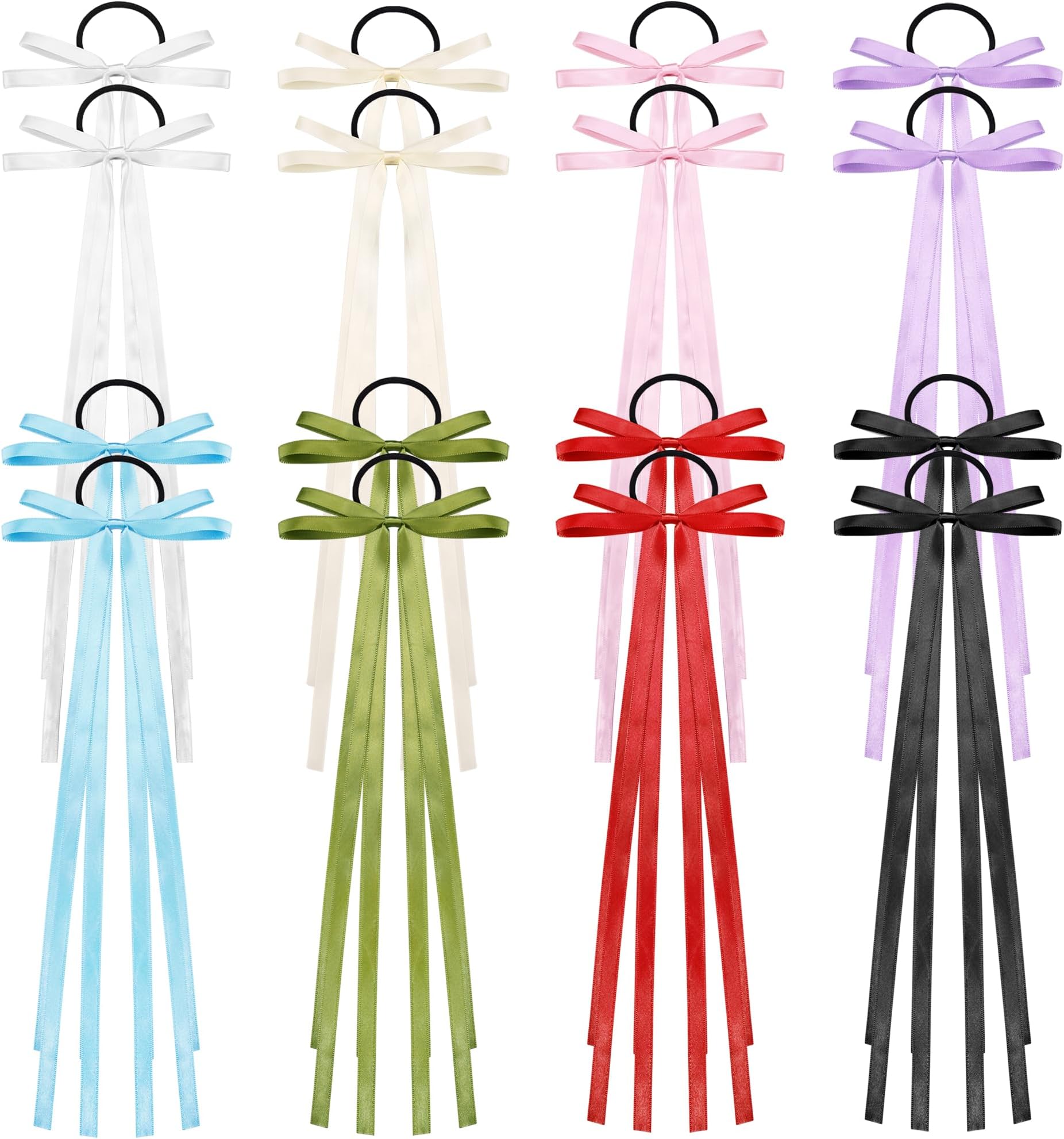 Black Bow Hair Tie White Satin Ribbon Elastics Hair