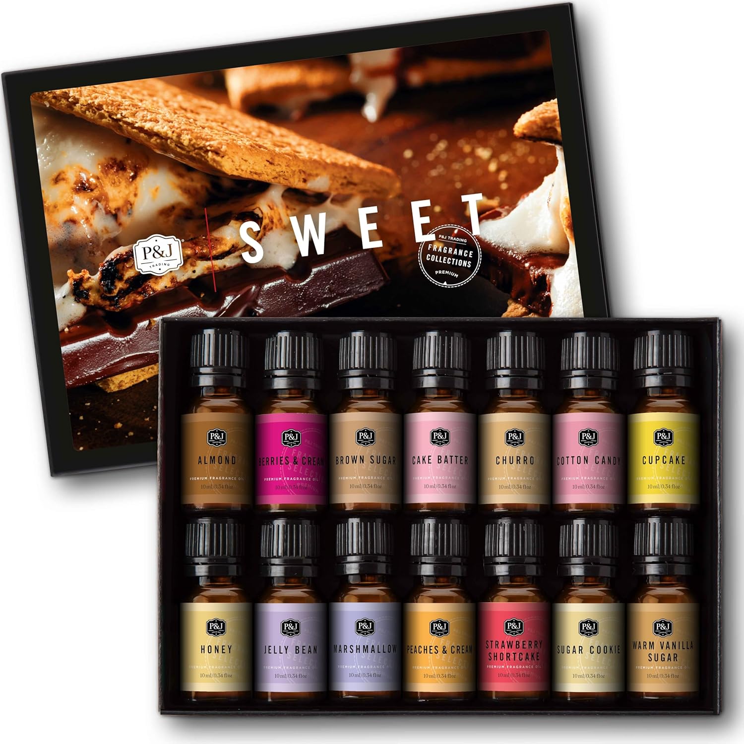 P&J Trading Sweet Essential Oil - 14x10ml Set, Premium Fragrance Oils for Candle Making, Diffuser, Soap, Perfume, Bath & Body, Cruelty-Free