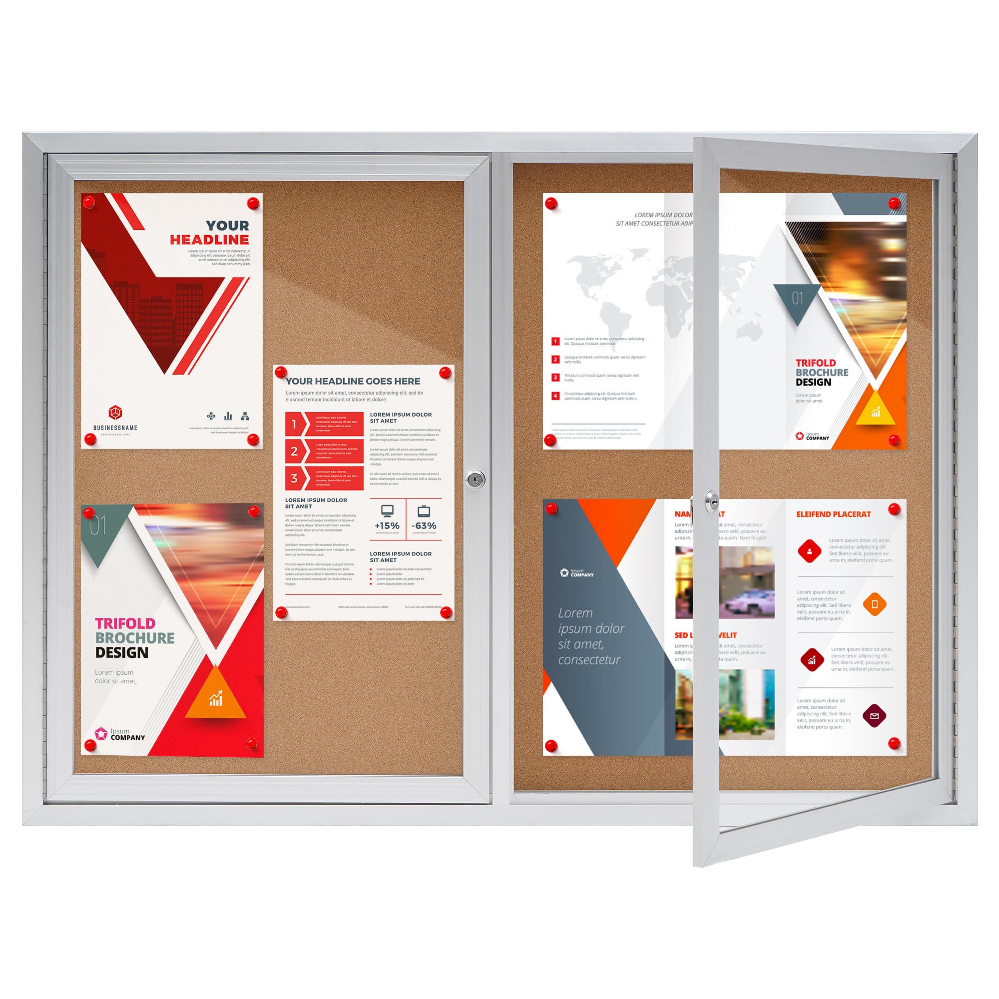 Enclosed Bulletin Board,Outdoor Bulletin Board,43.3 * 31.5’’ Lockable Cork Noticeboard with Aluminum Frame,Weatherproof Display Cases for School,