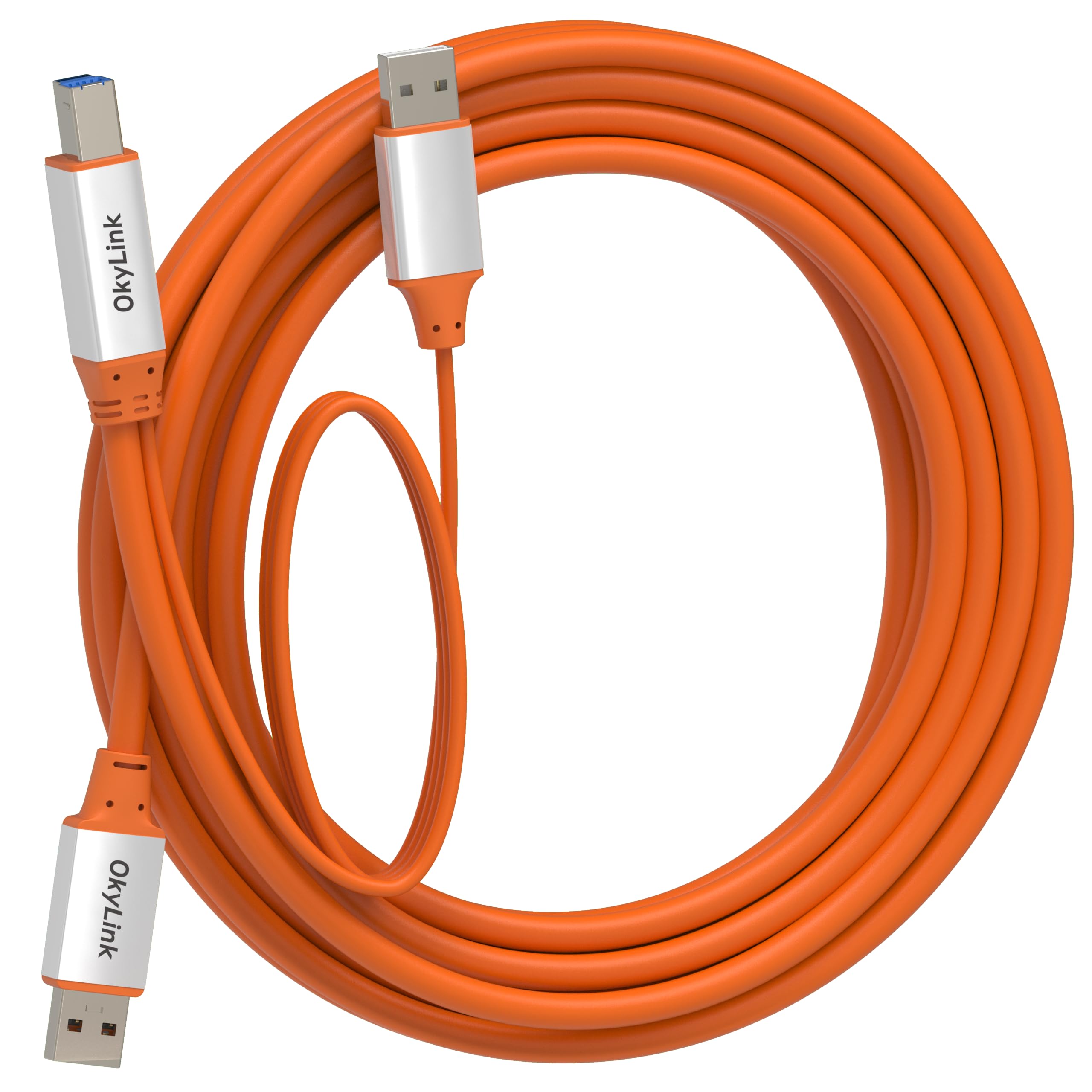 OkyLink Aktives USB 3.2 Gen 2 A-auf-B-Kabel, 10Gbps, mit Verstärker & Zusatzstrom, 5m (15ft), f. Drucker, ext. Festplatten, Scanner, 3D-Drucker