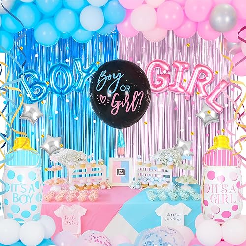 Suministros para fiesta de revelación de género  119 piezas de decoración de fiesta de revelación de género, globos de revelación de 18 pulgadas,