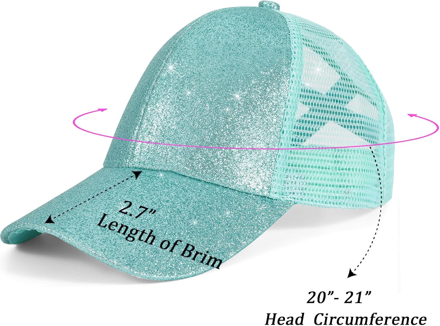 Girls Glitter Baseball Cap Criss Cross Hat, Girl High Ponytail Hat - Kids Trucker Hat with High Bun Messy Ponytail(Ages5-15) - Image 2