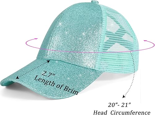 Miniatura 2 de Gorra de béisbol con purpurina para niñas, sombrero cruzado para niña, gorra de cola de caballo alta para niña, gorra de camionero con cola de