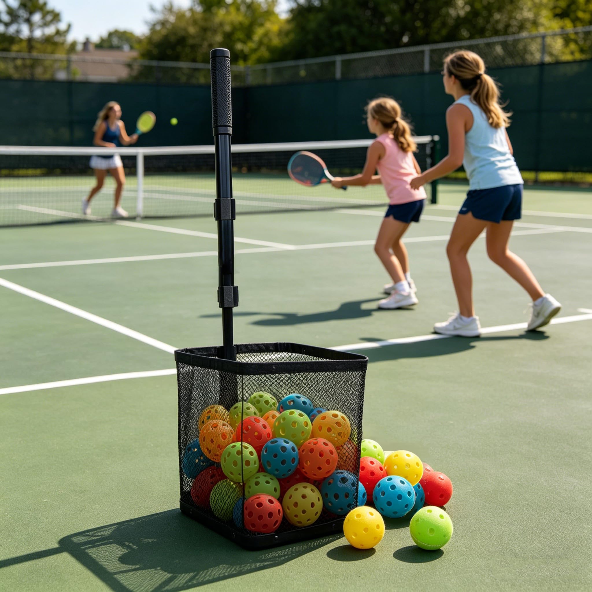 Tramoggia per palline da tennis, contiene oltre 40 palline da pickleball o 50+ palline da tennis, telaio in acciaio leggero e resistente, portatile e regolabile (esclusa la palla)