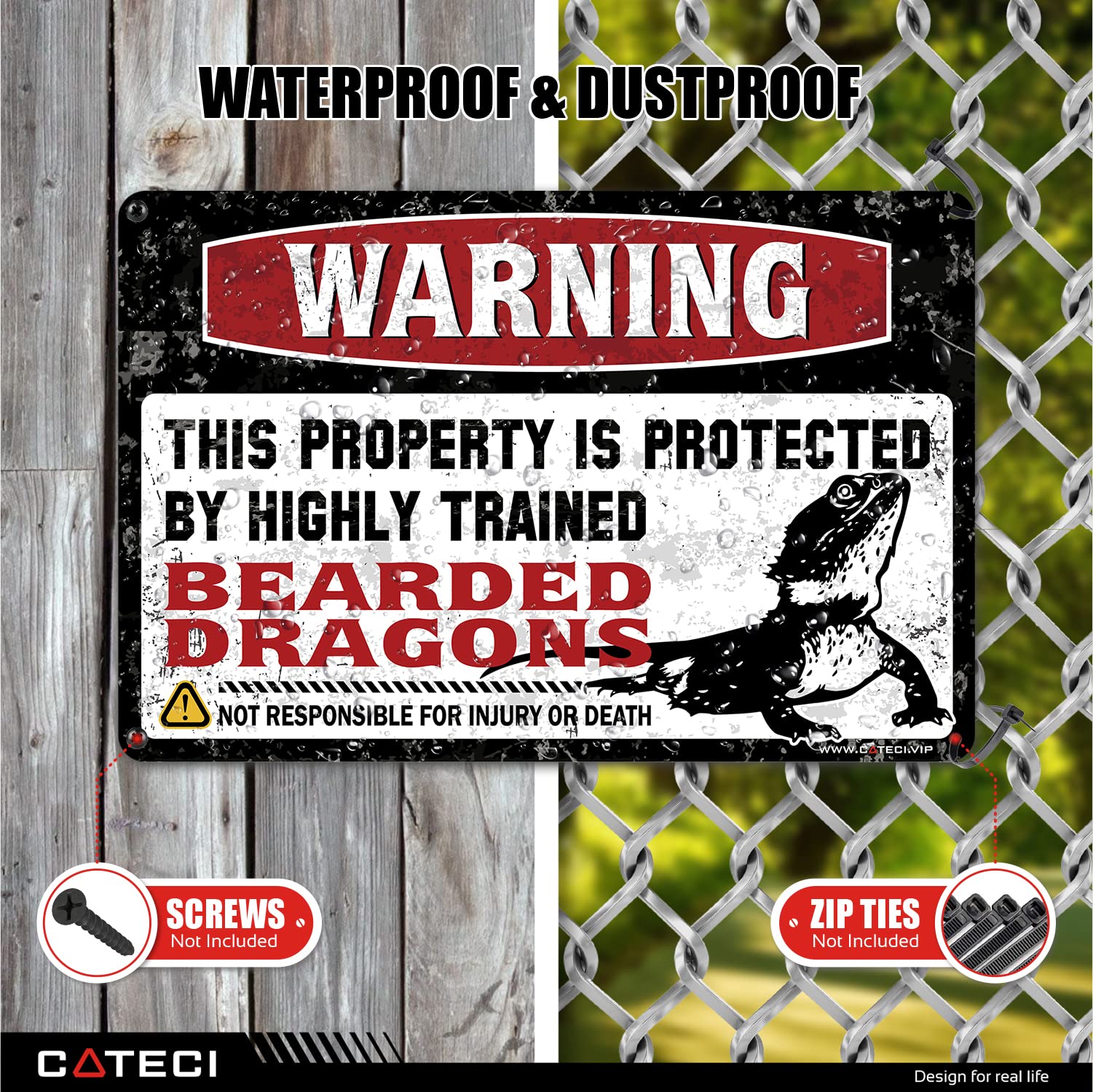Panneau En Bois « Warning This Property Is Protected By A Highly Trained Bearded Dragon 1 » Pour Décoration Extérieure (dimensions : 15 X 28 Cm