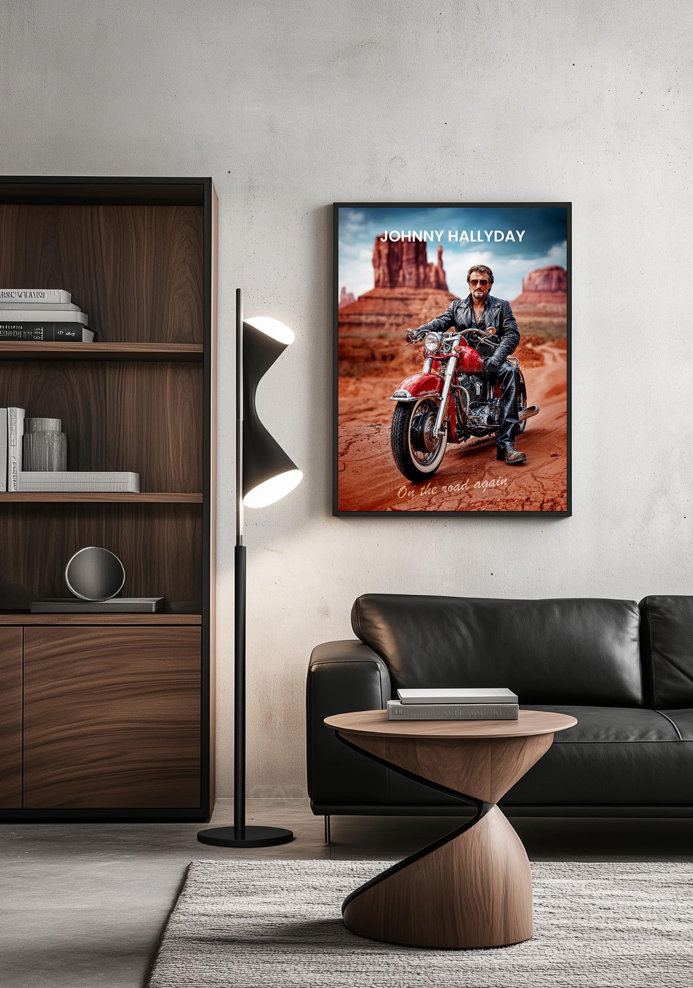 Johnny Hallyday On The Road Again (cornice non fornita) - Quadro digitale Star cantante Rock - Poster Moto Route 66 (60 x 80 cm / 24 x 32 in)