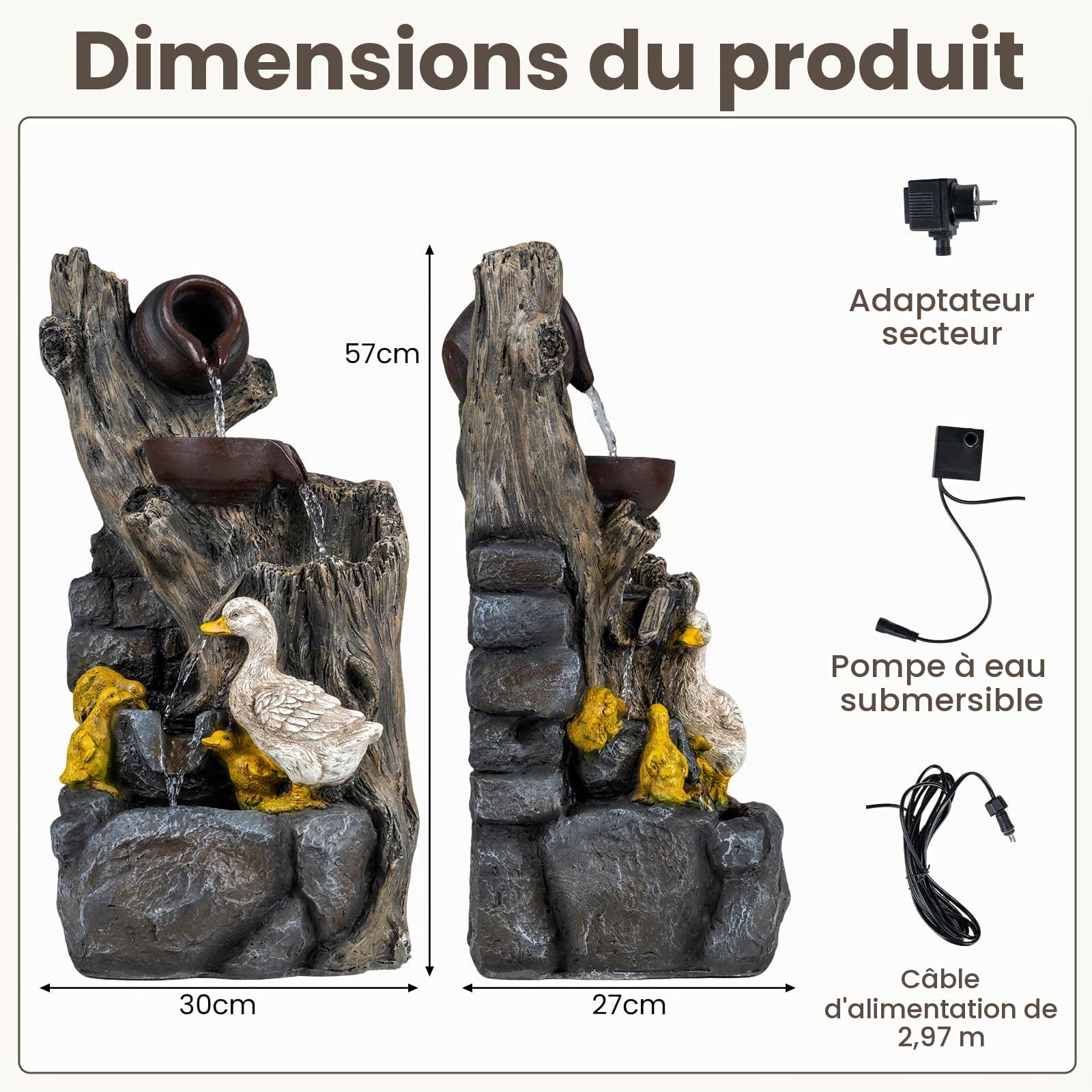 HOMASIS Fontaine de Jardin à 5 Niveaux avec Éclairage LED