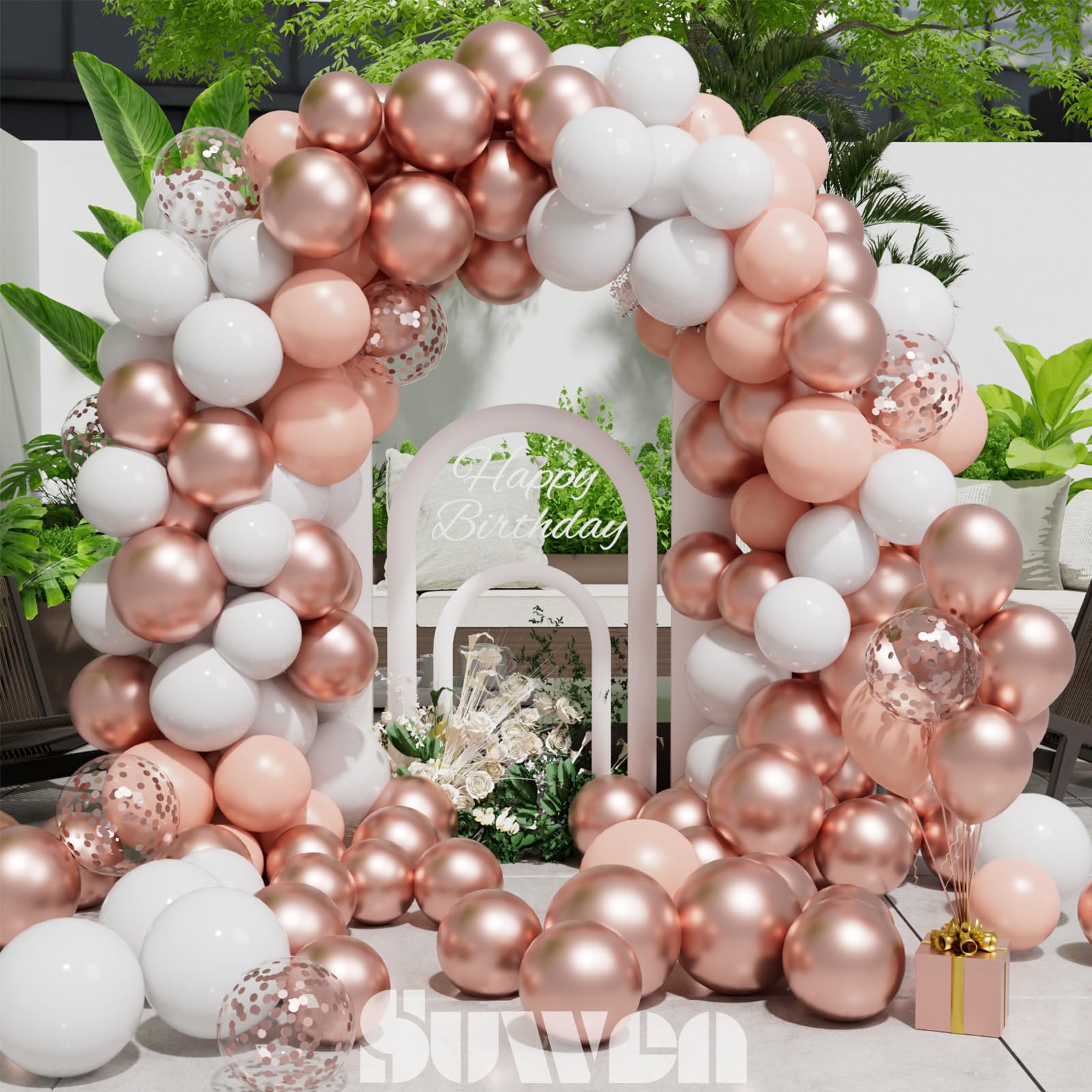 Roses Balloons Rose Gold Happy Birthday Balloon Set With Confetti ...