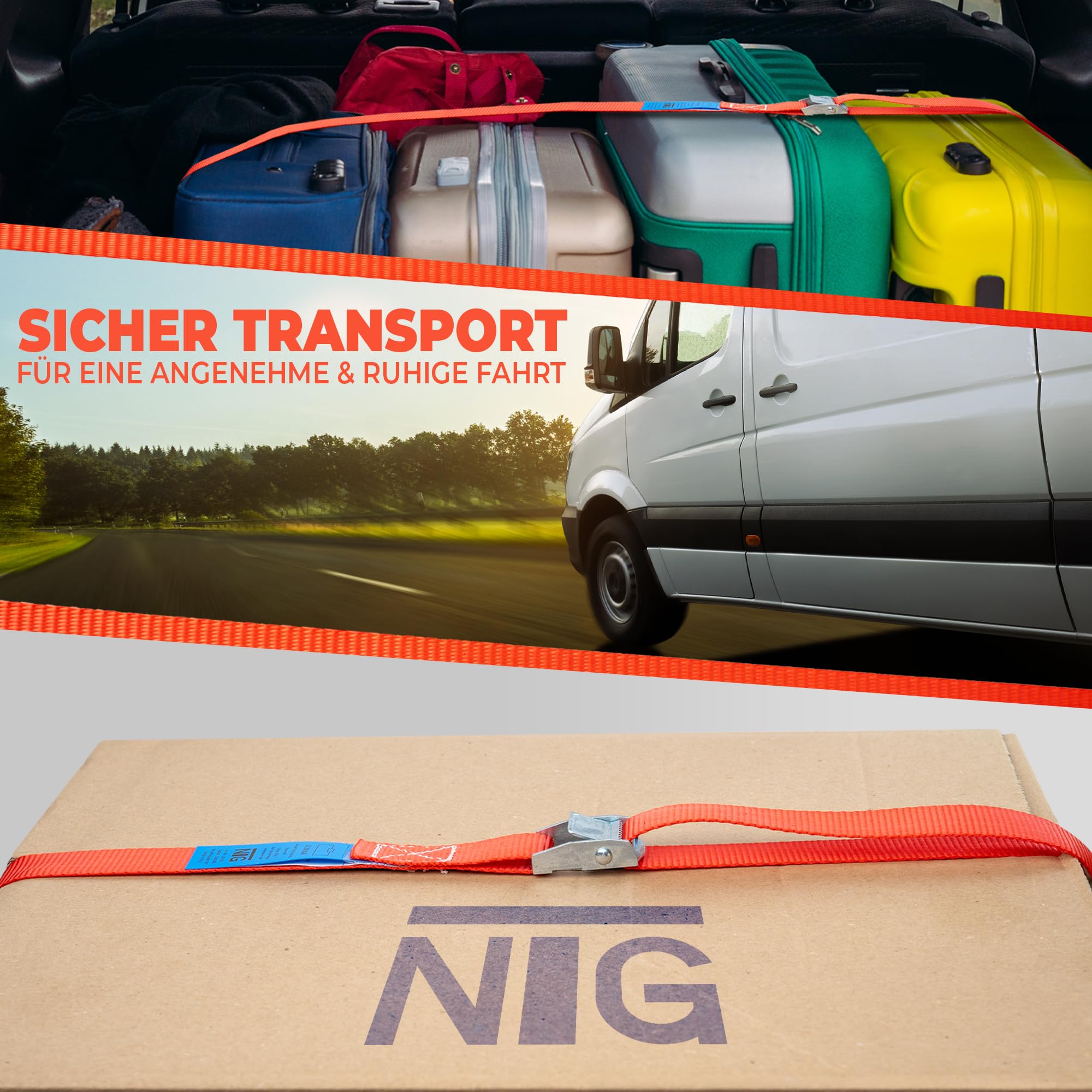 6 Cinghie Di Fissaggio Resistenti Fino A 250 Kg; Larghezza 25 Mm, 1 Pezzo Da 3 M, 4 M, 5 M E 6 M In Nero, Blu, Rosso, Giallo Fluo, Verde Oliva - Foto 9