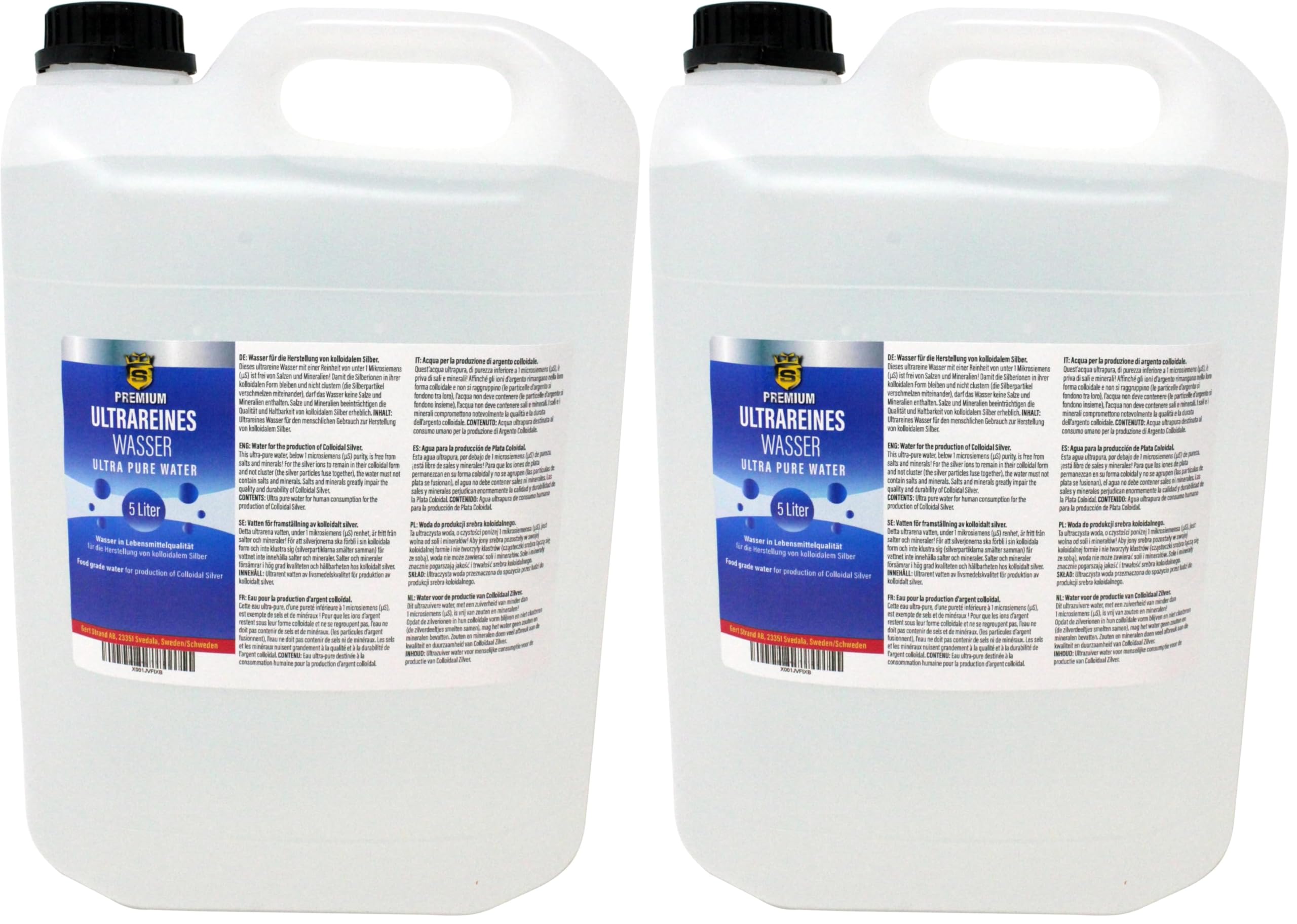 Ultrareines Wasser 5 L | für die Herstellung von kolloidalem Silber | ohne Fremdsubstanzen | hoher Reinheitsgrad von 1 Mikrosiemens | Reinstwasser (Packung mit 2)