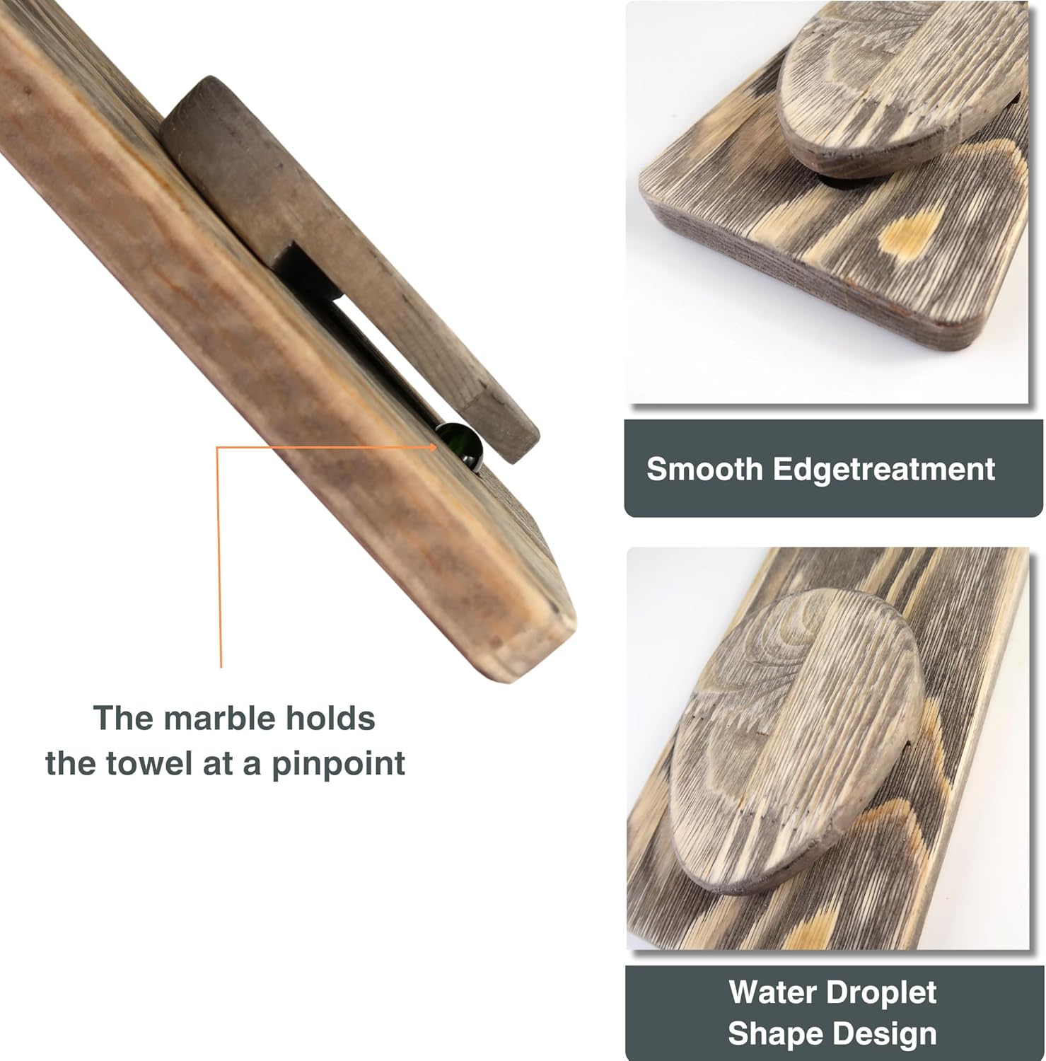 Besuerte Wooden Kitchen Towel Hook, Wall Mounted Wood Towel Holders Set of 2 with Magic Marble, Kitchen Towel Holder Racks Hanger for Kitchen, Bathroom Home Decor,Natural