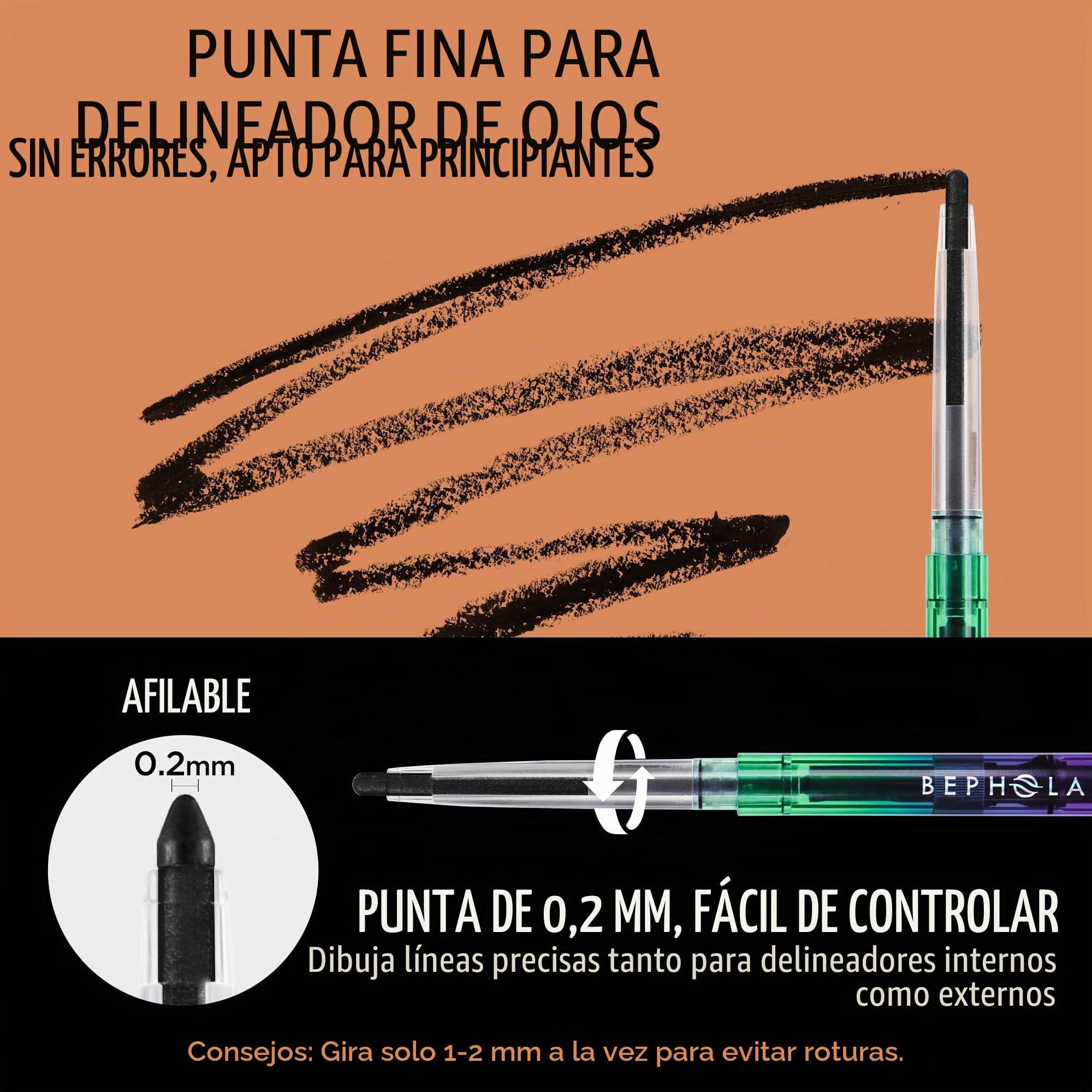 BEPHOLAN Delineador de ojos negro, lápiz gel impermeable para mujer, a prueba de manchas, de larga duración (color negro)