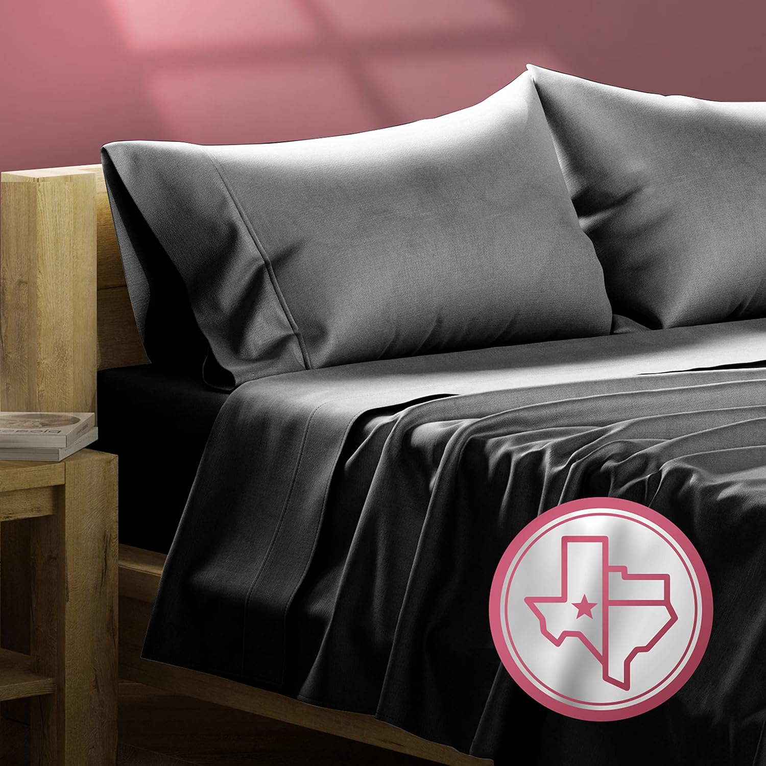 TEXAS LINEN CO. Luxury Egyptian Cotton Twin Sheet Set - 800 Thread Count 3 PC Black Egyptian Cotton Sheets for Twin Size Bed, Extra Long Staple Silky Soft Cooling Sheets, Deep Pocket Dorm Sheets Set