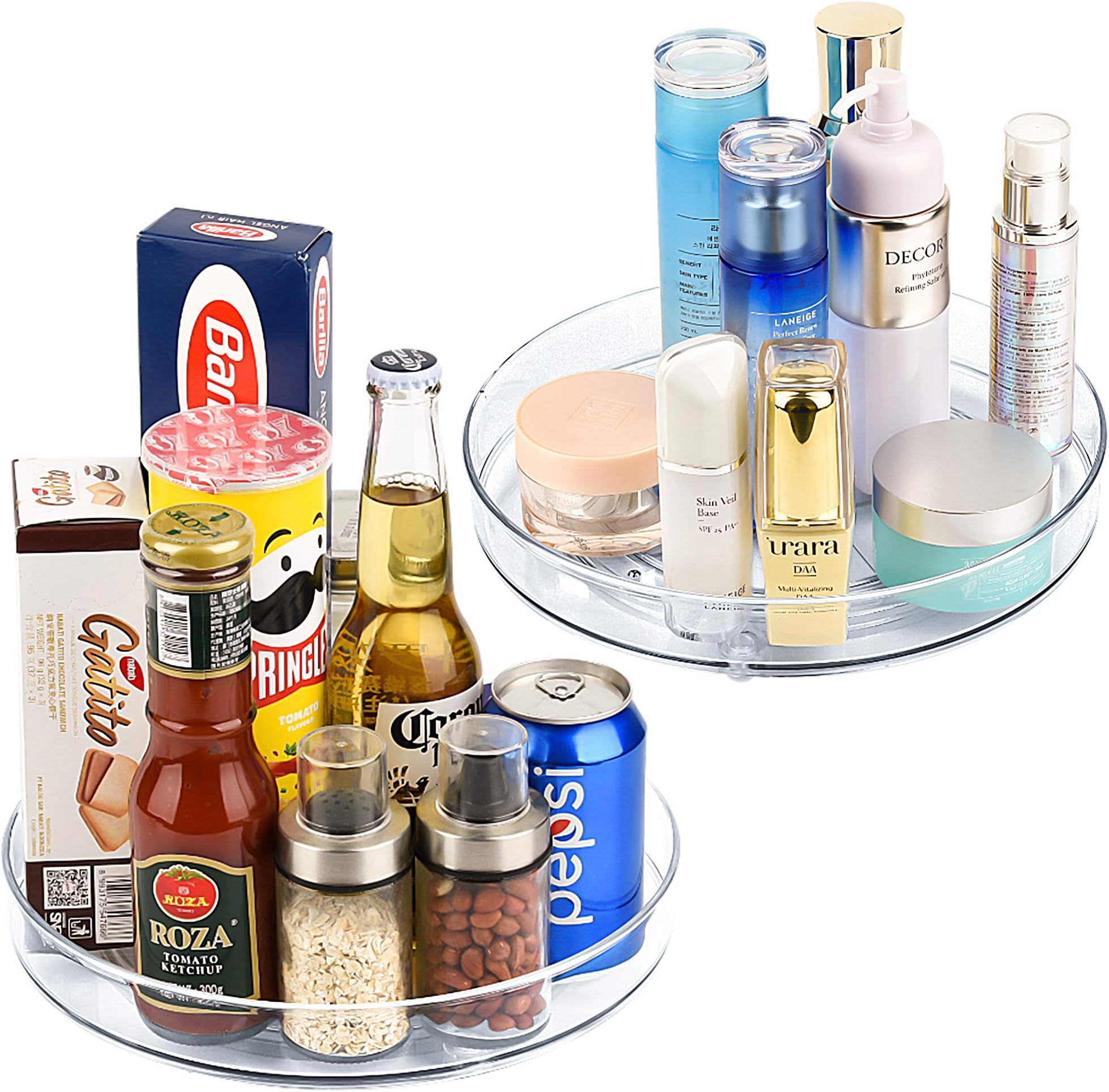 Empaxum 2 Pack Lazy Susan Cabinet Organizer 10.6" Clear Plastic Turntable Organizer Rotating Spice Rack Kitchen Storage Cosmetic Makeup Organizers for Pantry, Countertop, Fridge, Vanity, Bathroom