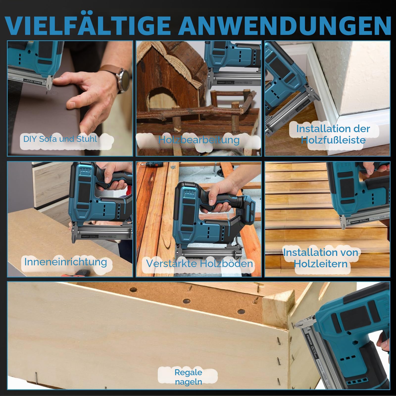Schnurloser Brad-Nagler für Makita 18V Akku, 2-in-1 schnurlose Nagel-Klammerpistole, 18GA Akku-Klammer-Nagler mit 1000 Nägeln und 1000 Heftklammern für Heimwerken & Holzarbeiten