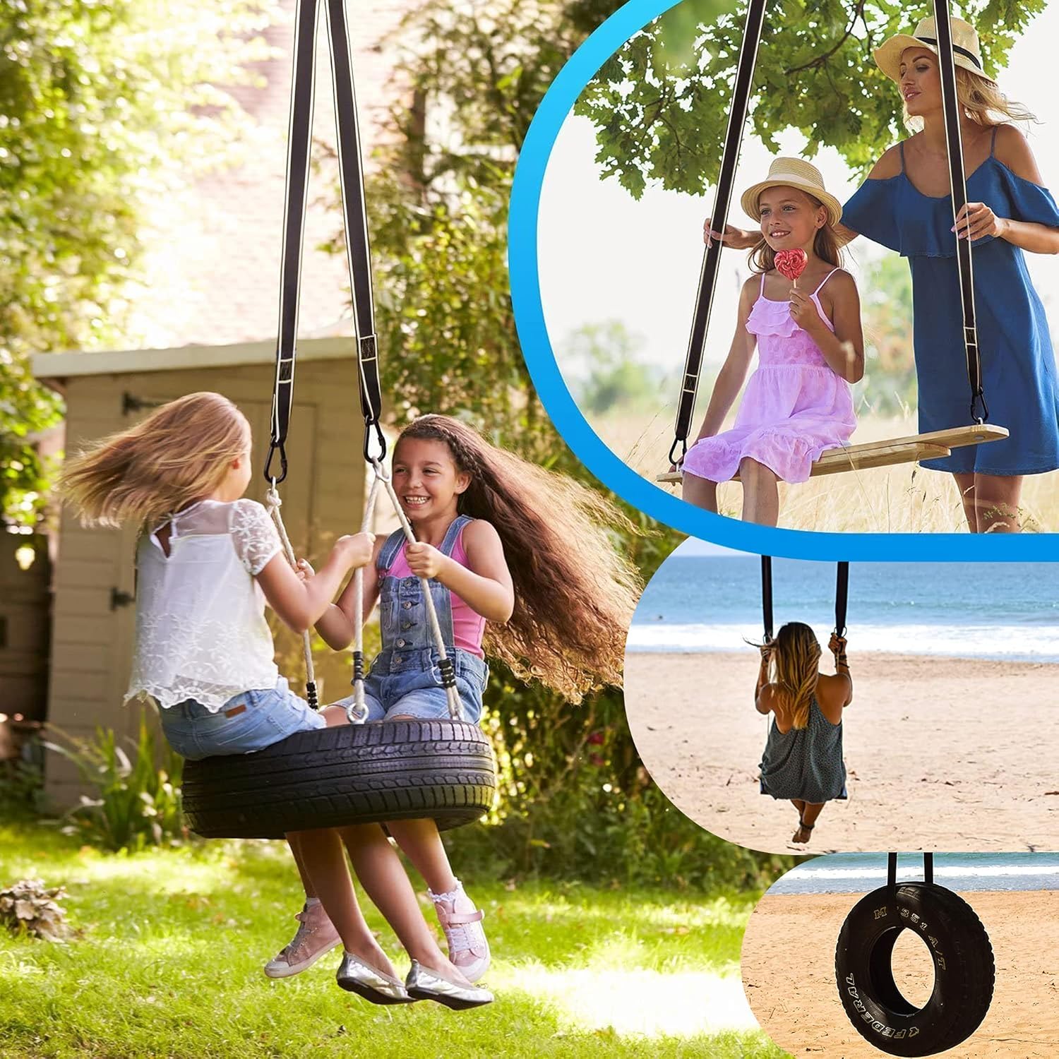 Outdoor People Co Set of 2 Tree Swing 10ft Strap Hanging kit with Travel Carry Handy Bag with Safe Lock Carabiners and Hooks,2500lbs Breaking Strength for Securing Hammocks-Tree Swings and Tires