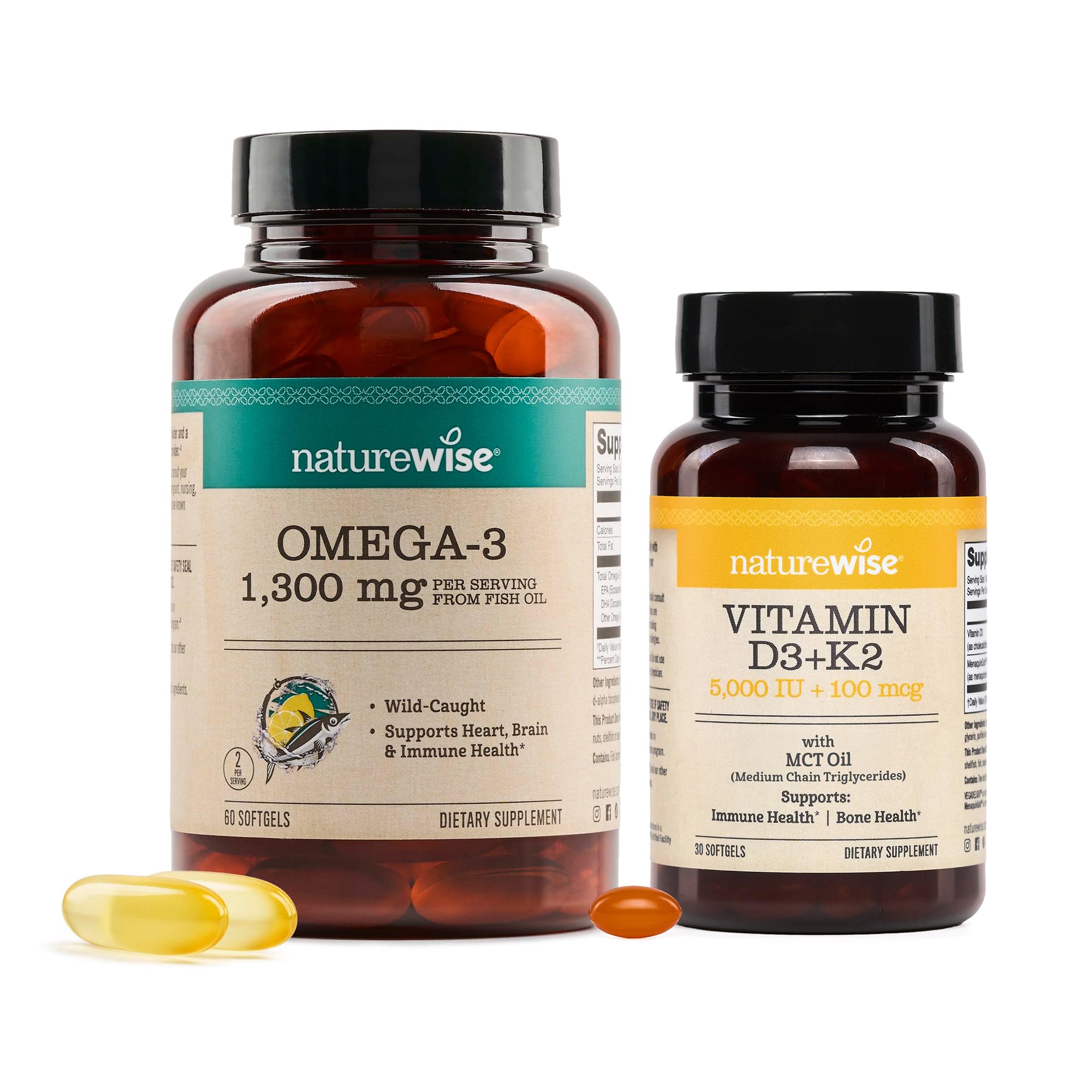 NatureWise [1 Ultra Omega 3 Fish Oil 2200 mg - TG Form - 60 Softgels[30-Day Supply] + [1] Vegan Vitamin D3 5000IU + K2 - Organic Coconut MCT Oil - 30 Softgels[3