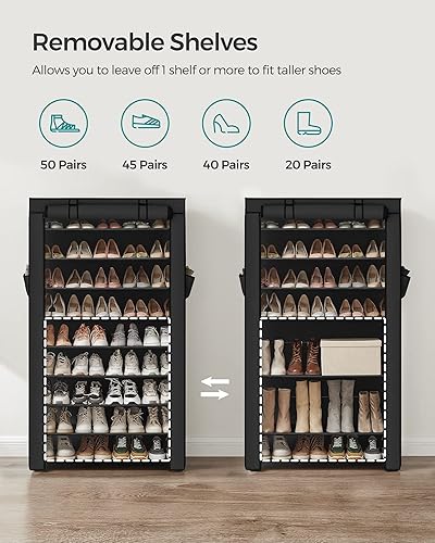 Miniatura 5 de SONGMICS URXJ36HV1 Zapatero de 10 niveles, gabinete de almacenamiento de zapatos con cubierta a prueba de polvo, organizador de almacenamiento de