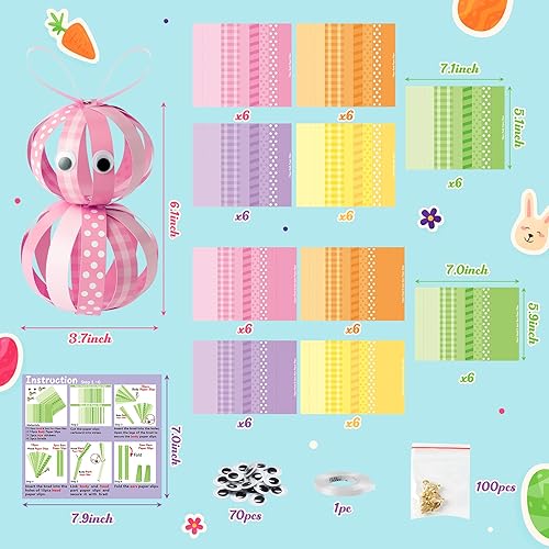 Miniatura 2 de BeYumi Kit de 30 piezas de manualidades de conejo colorido para niños, tira de Pascua, conejo, decoración colgante, manualidades, manualidades,