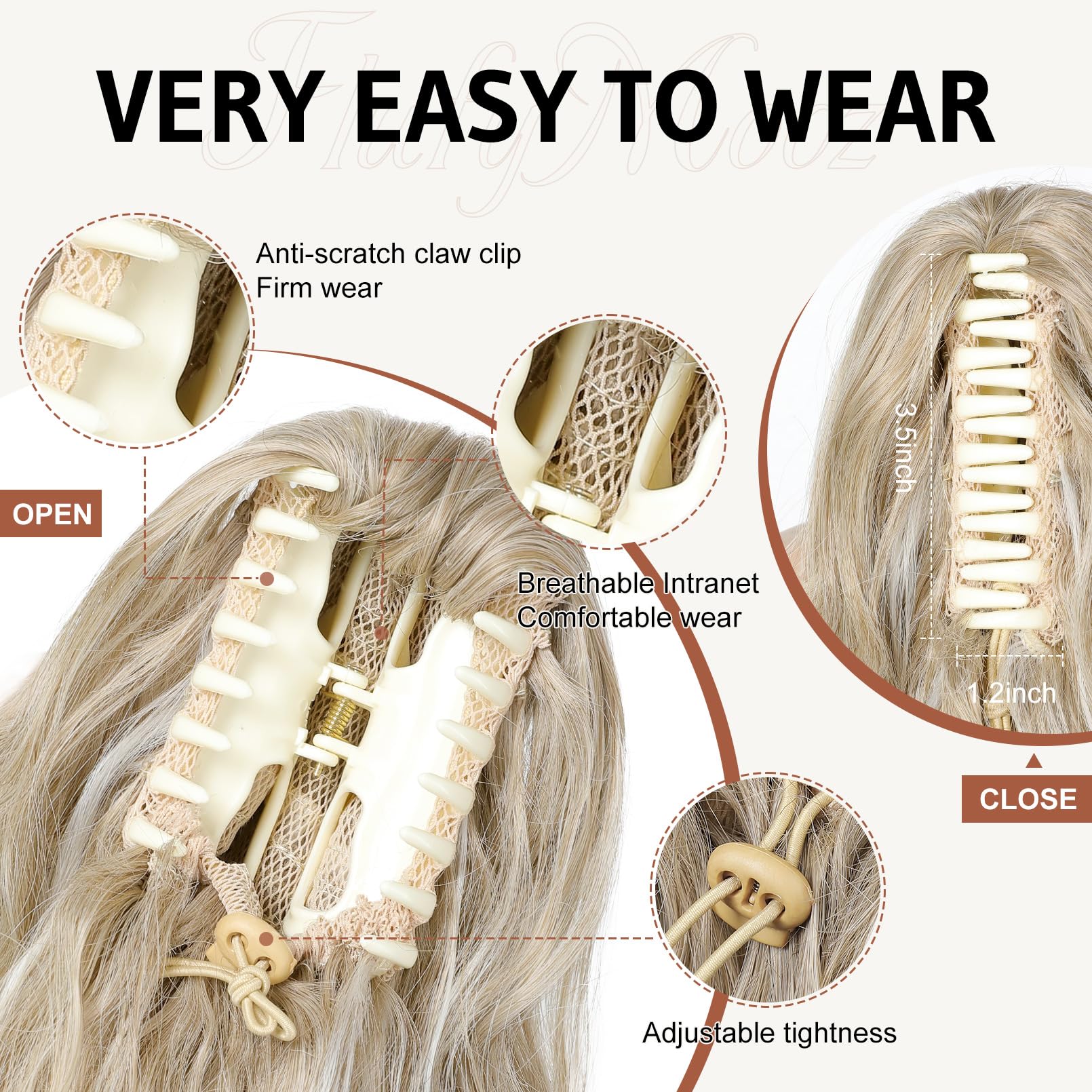 FLUFYMOOZ Ponytail Extension, 18 Inch Claw Clip Ponytail Extension, Wavy Curly Claw Clip in Ponytail Hair Extensions - Image 3