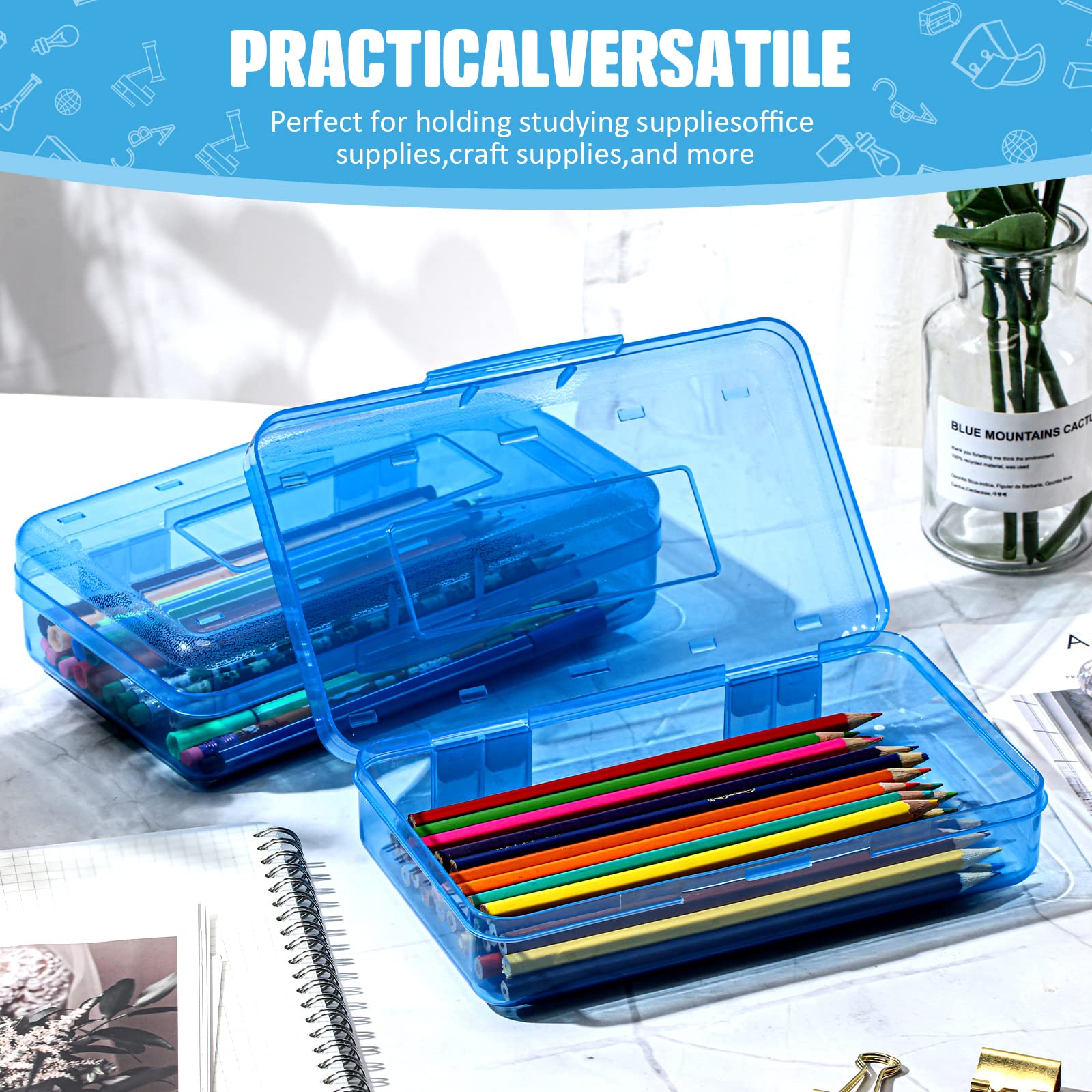 24 Stück transparente Federboxen, Großpackung für Kunstbedarf, Organizer, Kunsthandwerk, Aufbewahrungsbox, kleine Aufbewahrungsbehälter für Bleistift, Bänder, Garn und Ornamente, stapelbar (blau)