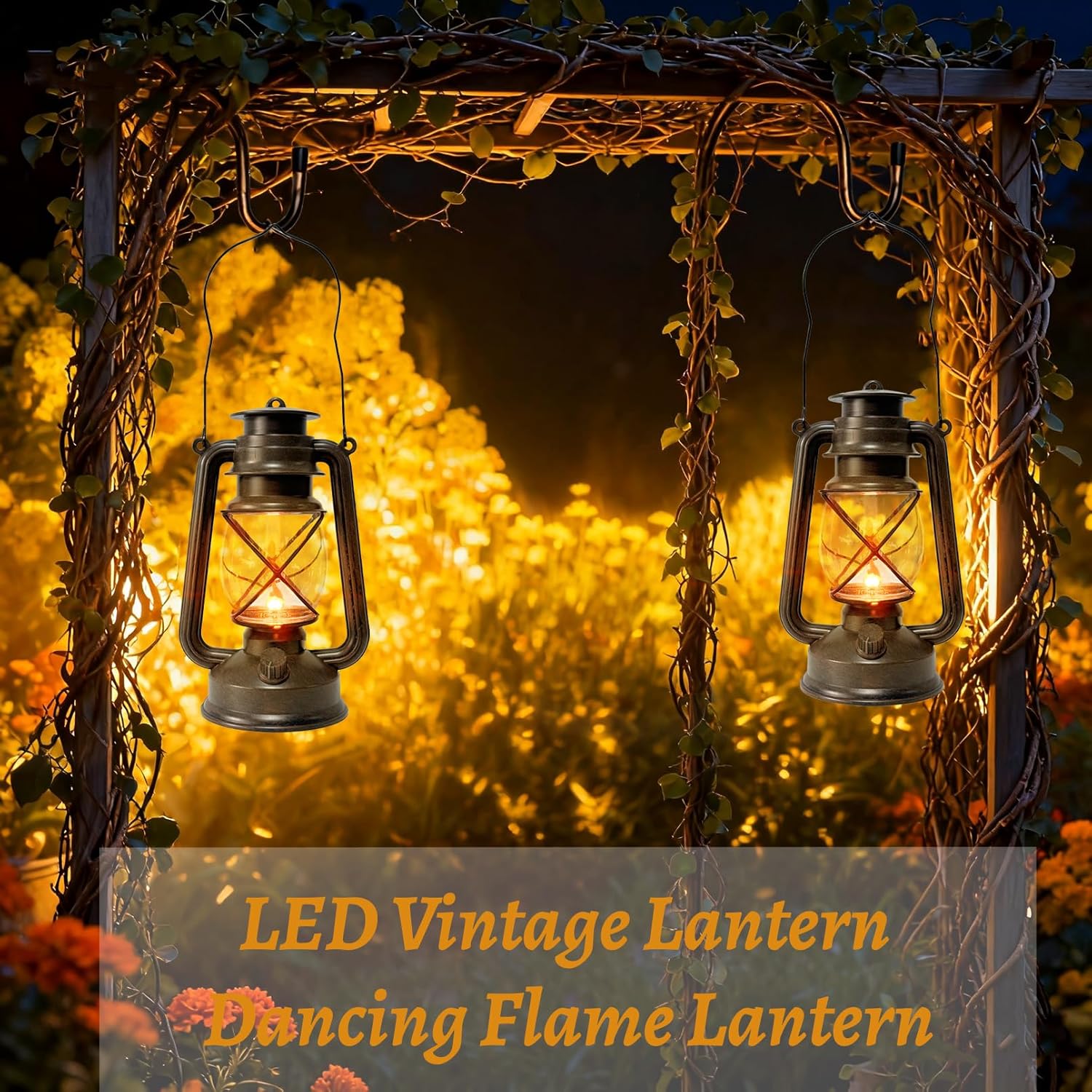 2 Pack LED Vintage Lantern Battery Powered Lanterns with Flame Wick Waterproof Camping Lamp Vintage LED Flame Lamp Hanging Lantern Lights Landscape Patio Garden Pathway Decor for Indoor/Outdoor Use