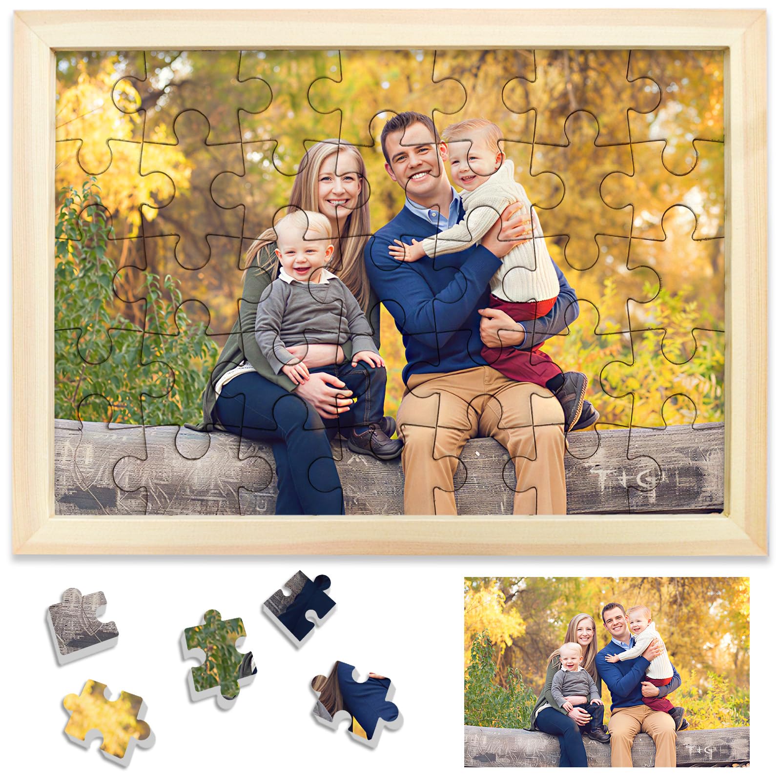 Personalised Jigsaw Puzzles for Adults 35 Pieces,10x15cm Wooden Custom Puzzle with Burlywood Frame,Birthday Gifts for Mom,Personalised Puzzles Gifts for Family,Friend,Pet,Wedding,Graduation Gift — image 1