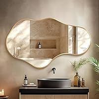 Dorlicecass Irregular Asymmetrical Wall Mirror 22x36 Gold - Unique Cloud-Like Decorative Mirror for Bathroom Bedroom Living Room