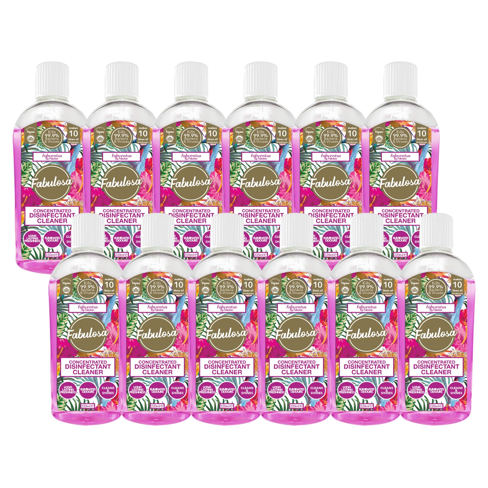 Fabulosa 4 in 1 Concentrated Antibacterial Disinfectant All Purpose Cleaner, 220ml, 12 pack, Fabventus