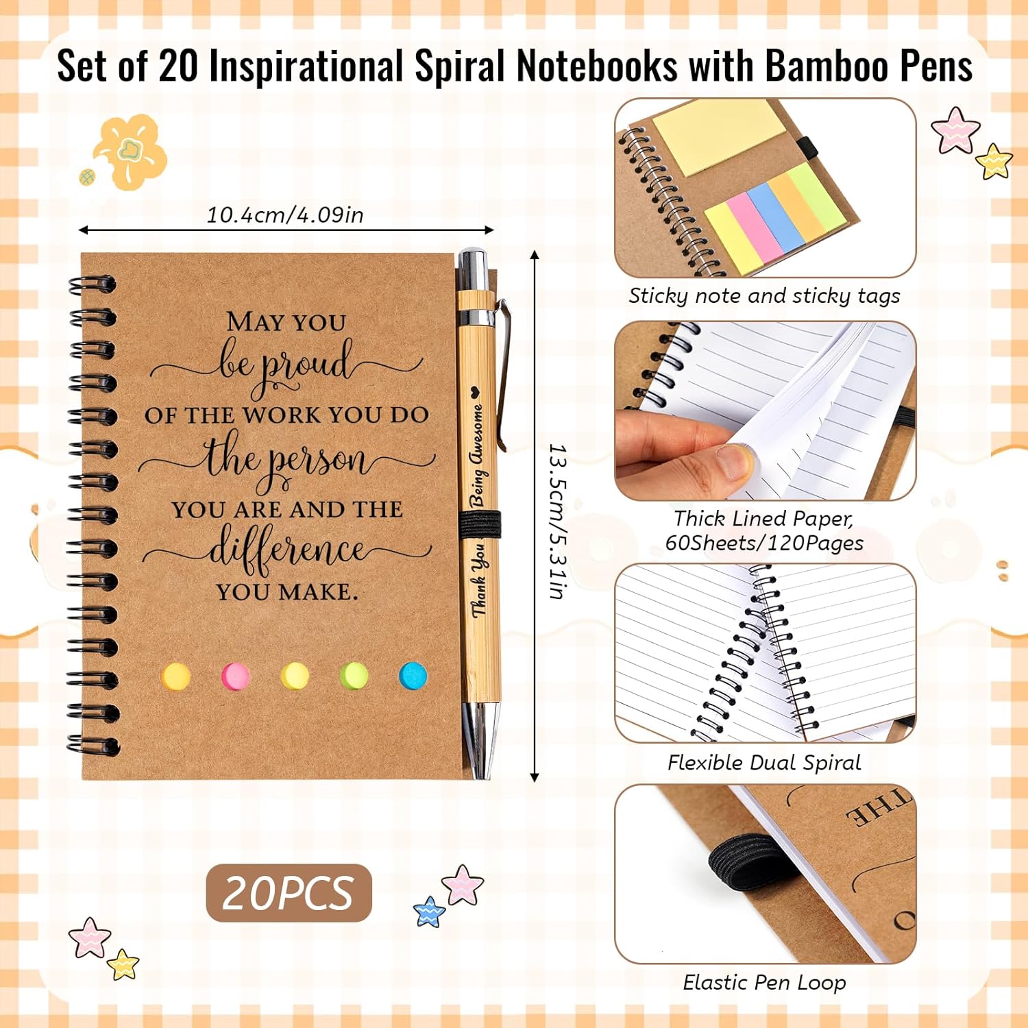 20 Sets Employee Appreciation Gifts Bulk Inspirational Spiral Notebook Journal with Sticky Notes Motivational Bamboo Pen Valentines Bulk Gifts for Coworkers School Teacher Team Nurse Office Staff - Image 2
