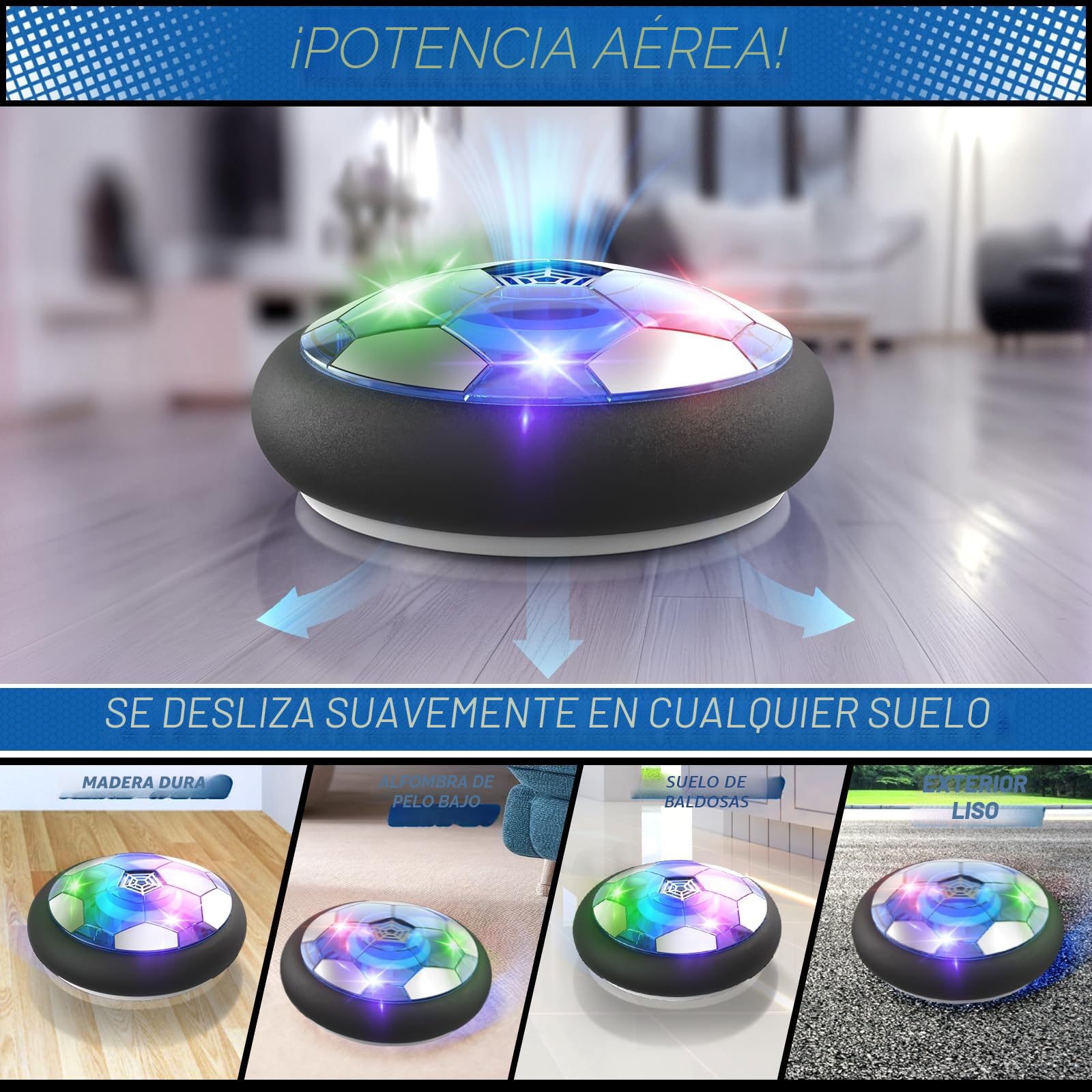 Buoeuik Balón Fútbol Flotante, Air Power Football Regalo Niño 3 4 5 6 7 8 9 Años Pelotas de Futbol Recargable Juegos Interactivos Air Hockey Soccer con Luces LED Juguetes para Niños Niñas
