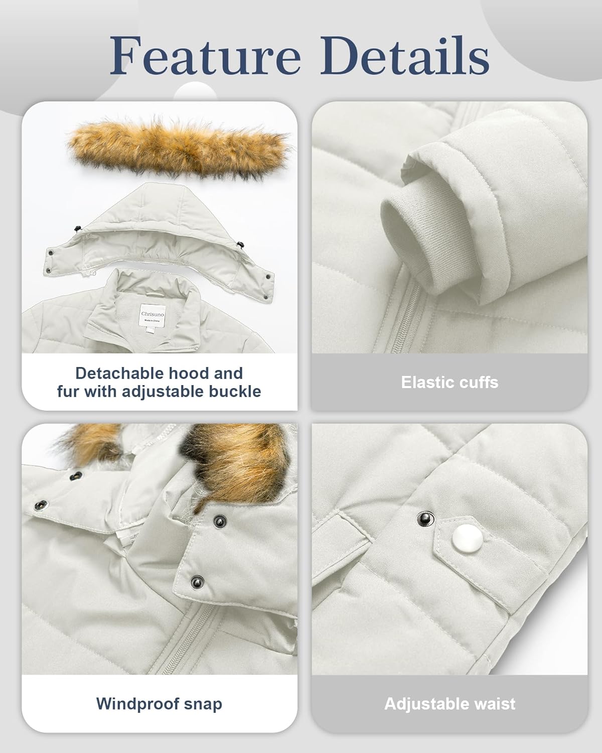 Chrisuno Women's Plus Size Winter Puffer Jacket Warm Long Winter Coats Quilted Waterproof Fleece Lined Detachable Fur Hood - Image 6