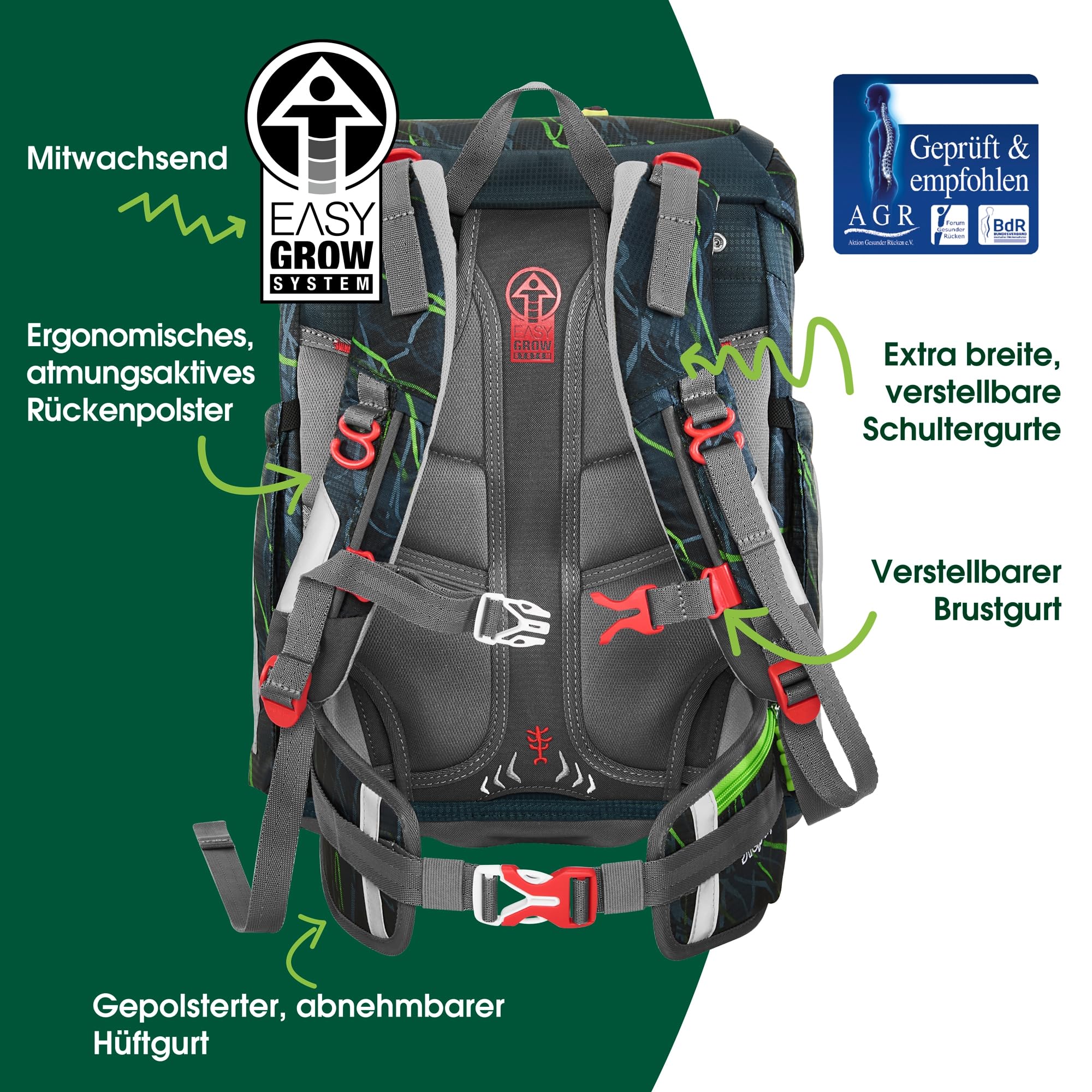 Step by Step Tornister szkolny Fit 5-częściowy, ergonomiczny tornister z odblaskami, regulacja wysokości z paskiem biodrowym dla chłopców i dziewczynek od 1. klasy, 19 l