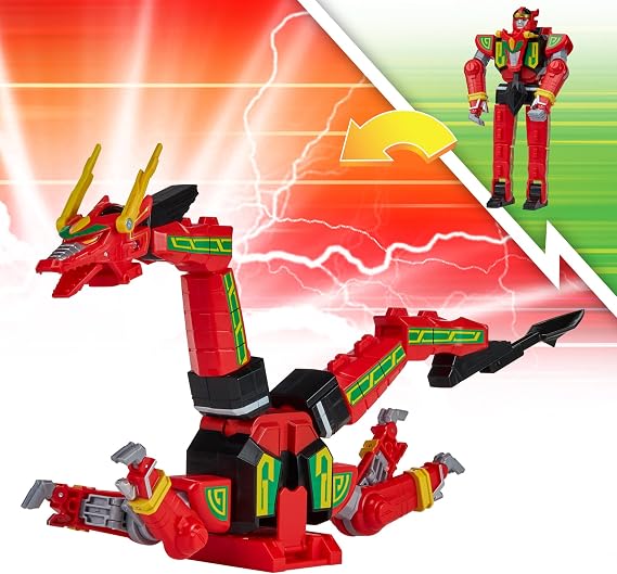 Power Rangers Red Dragon Thunderzord Action Figure – Mighty Morphin Zord Toy with Dragon & Warrior Modes, Converts to Thunder Megazord Torso & Cockpit